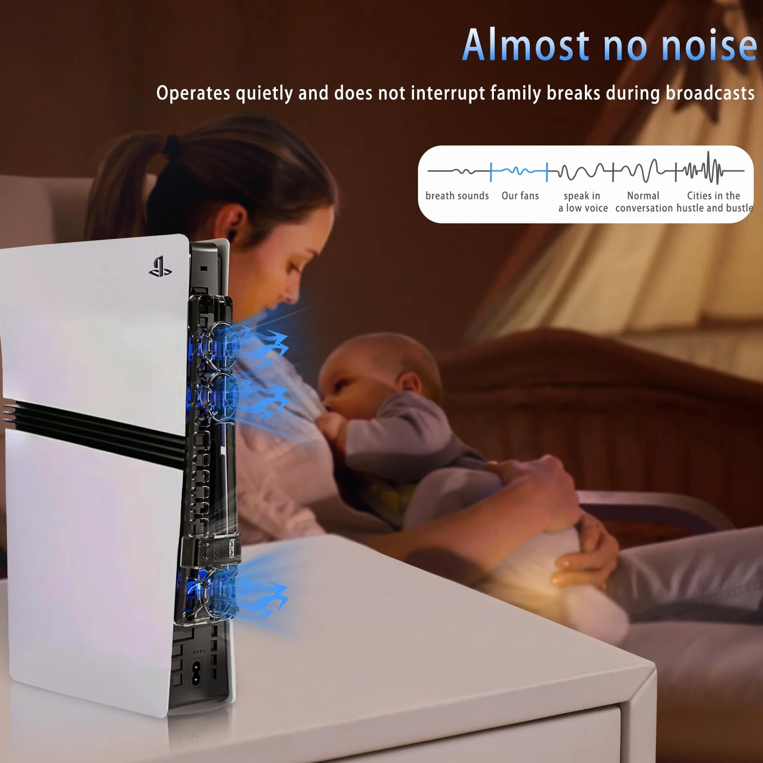 Akcesoria chłodzące do PS5 Pro/PS5 Slim wentylator chłodzący ze światłem LED i regulacją prędkości, automatyczne wykrywanie temperatury, dodatkowy port USB