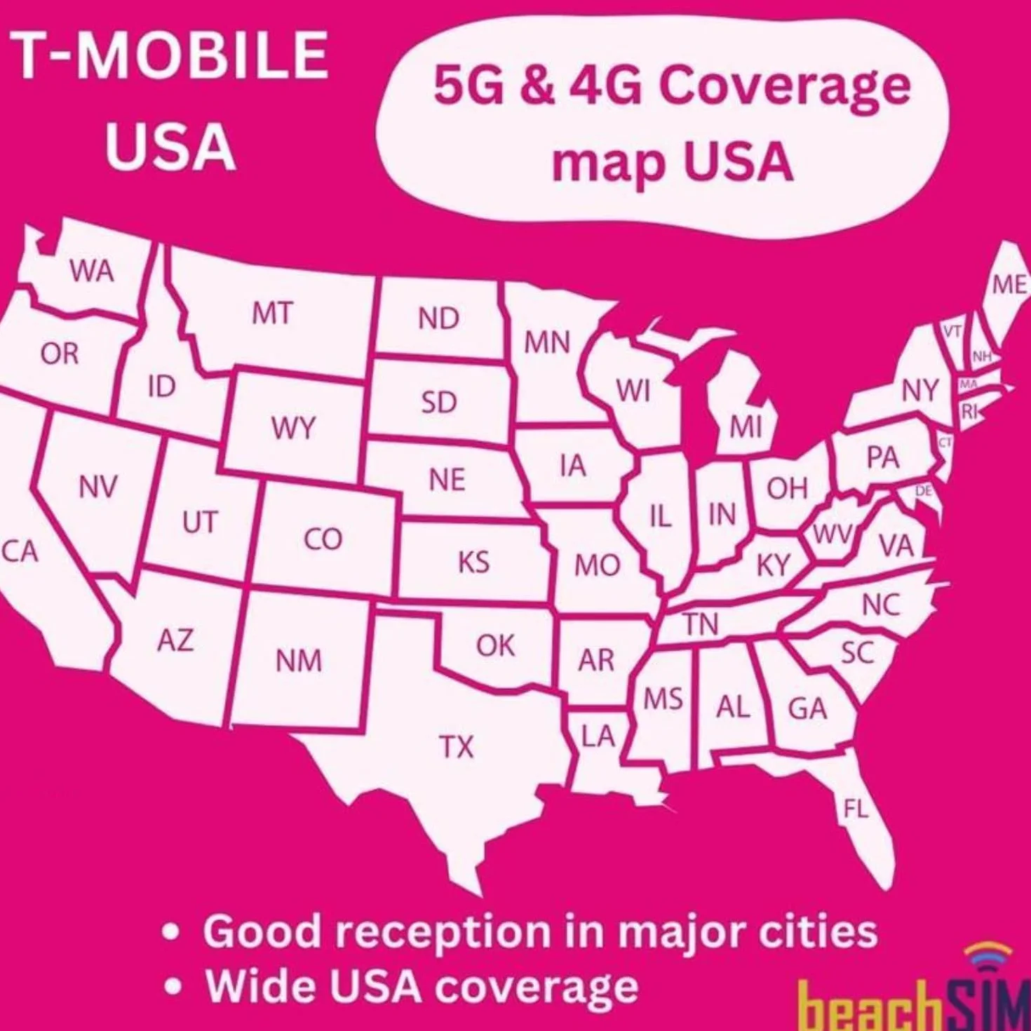 Prepaid Karta SIM USA na 14 dni. Nielimitowane dane 5G, połączenia i SMS-y. Sieć T-Mobile. Zgodność z systemami iOS i Android.