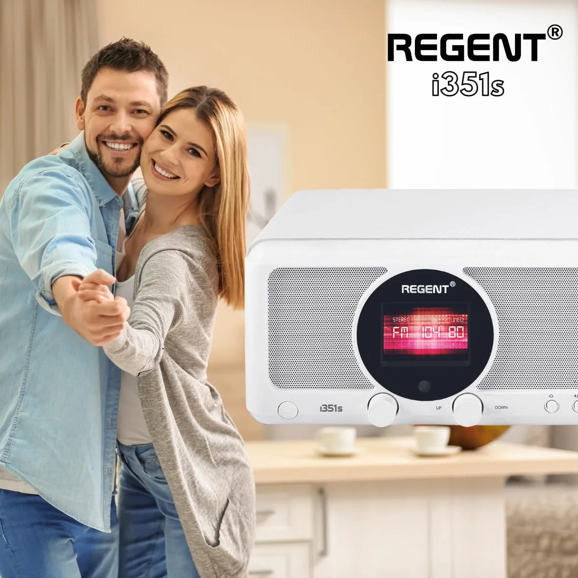 REGENT i351s Głośnik Spotify Connect DAB+ WI-FI Radio internetowe Hi-Fi Bluetooth FM 20, podwójny alarm, aplikacja do zdalnego sterowania, unikalny nadajnik Bluetooth Two Way BT (Biały)