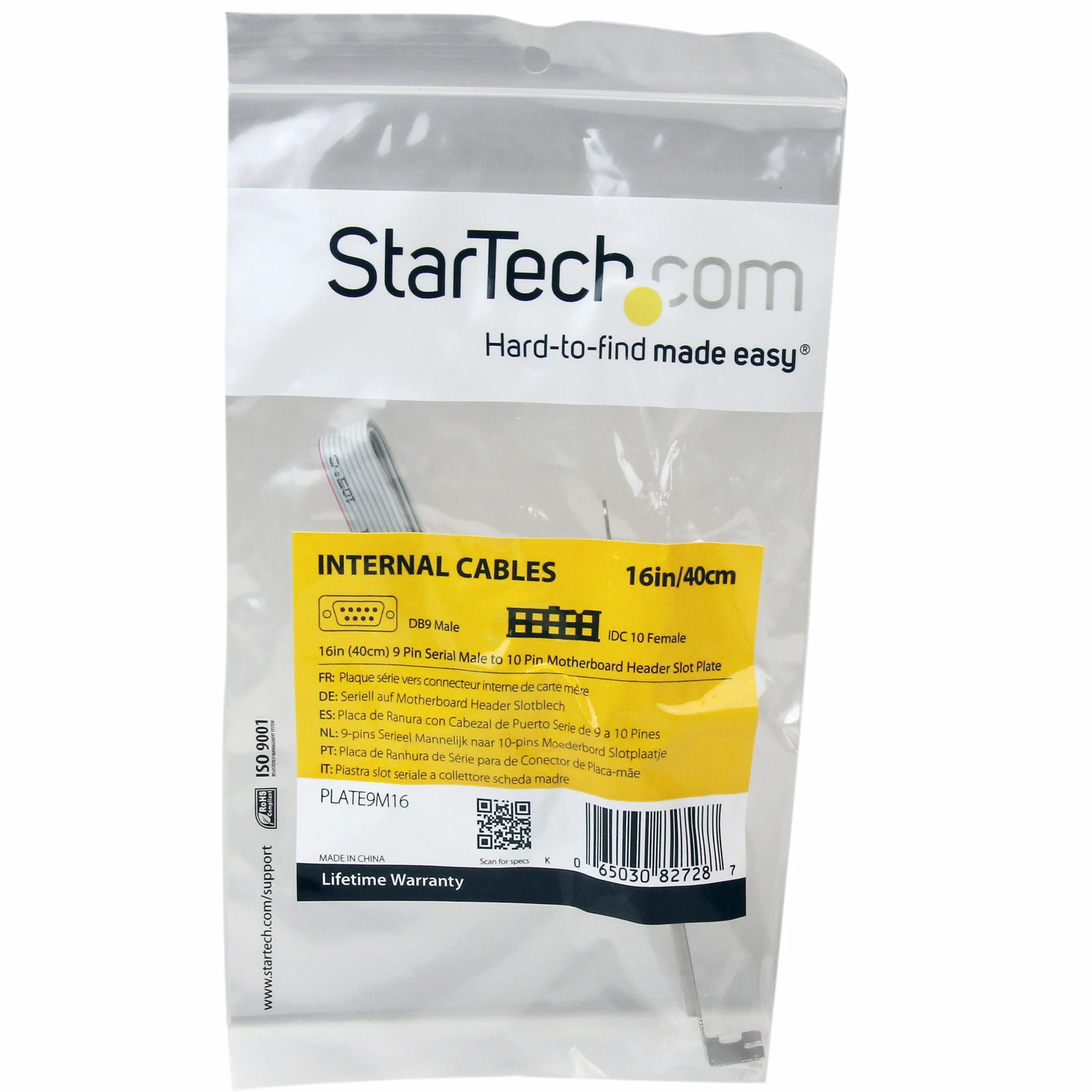 StarTech.com PLATE9M16 16 cali (40 cm) 9-pinowy szeregowy męski na 10-pinowy panel gniazda płyty głównej, płyta główna adapter do portu szeregowego, szary