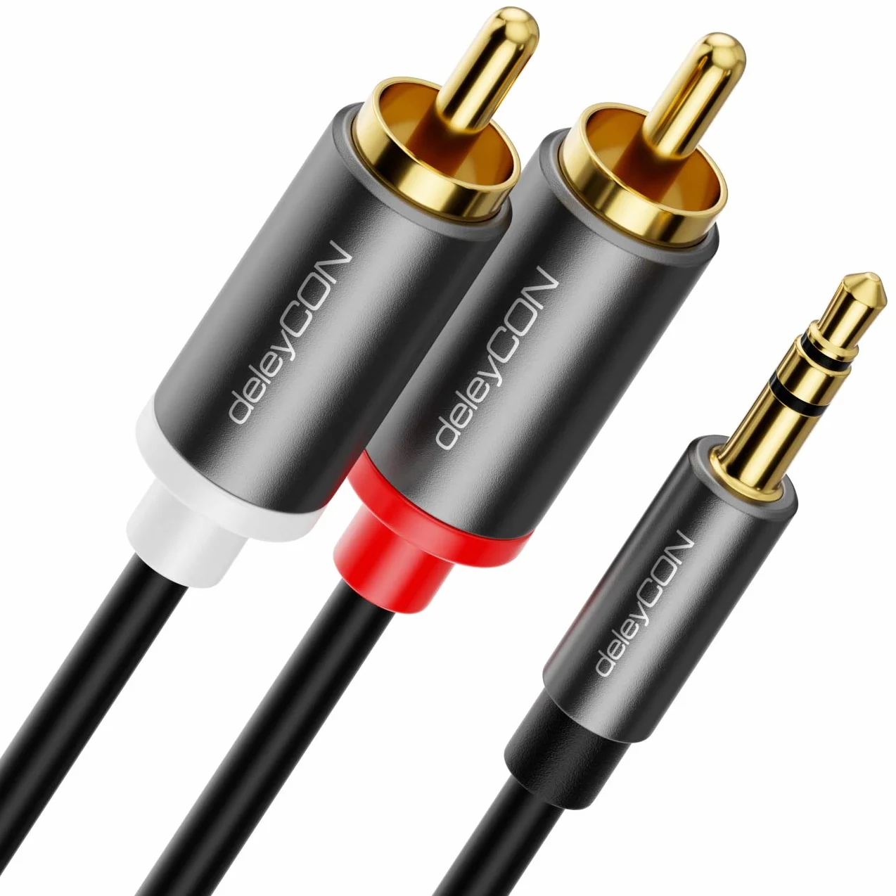 deleyCON 2m Kabel Klinke do Cinch RCA 3,5mm Przewód Audio Adapter Telefon i Smartfon do Odbiornika HiFi 3,5mm AUX Klinke na Wtyk Cinch (Extra Cienki & Elastyczny)