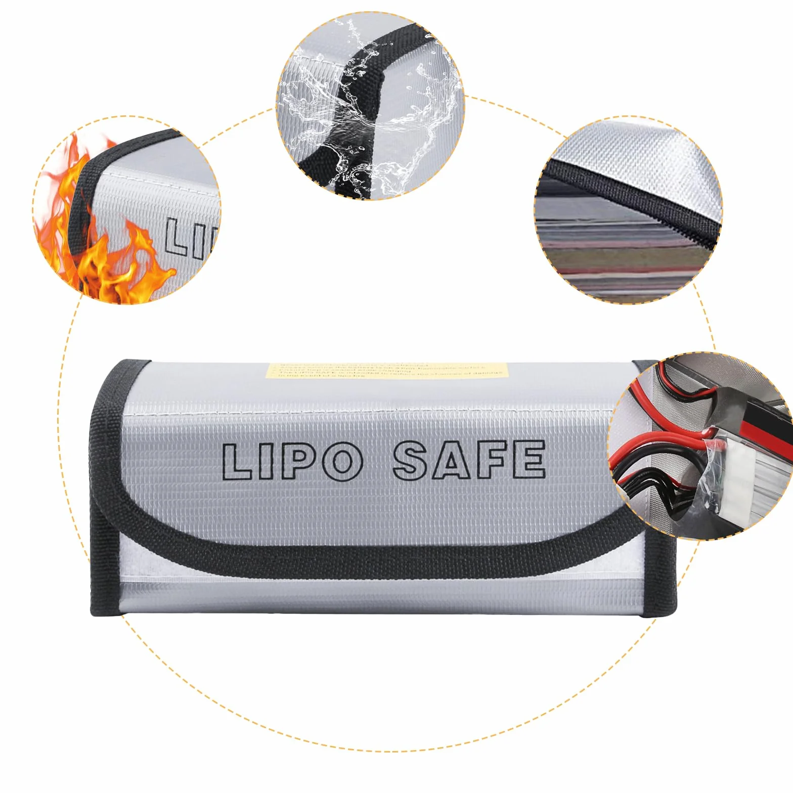 Torba na baterie, Lipo Guard, ognioodporna, przeciwwybuchowa, bezpieczna, odporność na wysoką temperaturę, do ładowania, transportu i przechowywania, srebrna