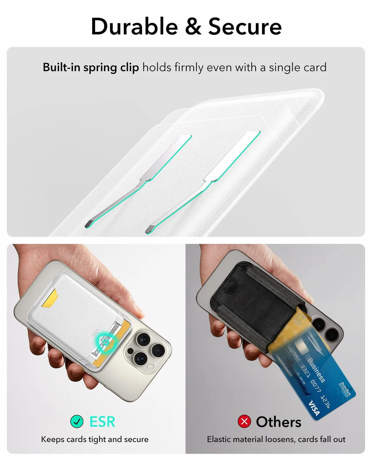 ESR Portfel MagSafe, etui na 5 kart, magnetyczny portfel do iPhone'a, blokada RFID, z siłą magnetyczną 3200 g, wegańska skóra, smukły do iPhone'a serii 17/16/15/14/13/12, nie dla 13/12 Mini, biały