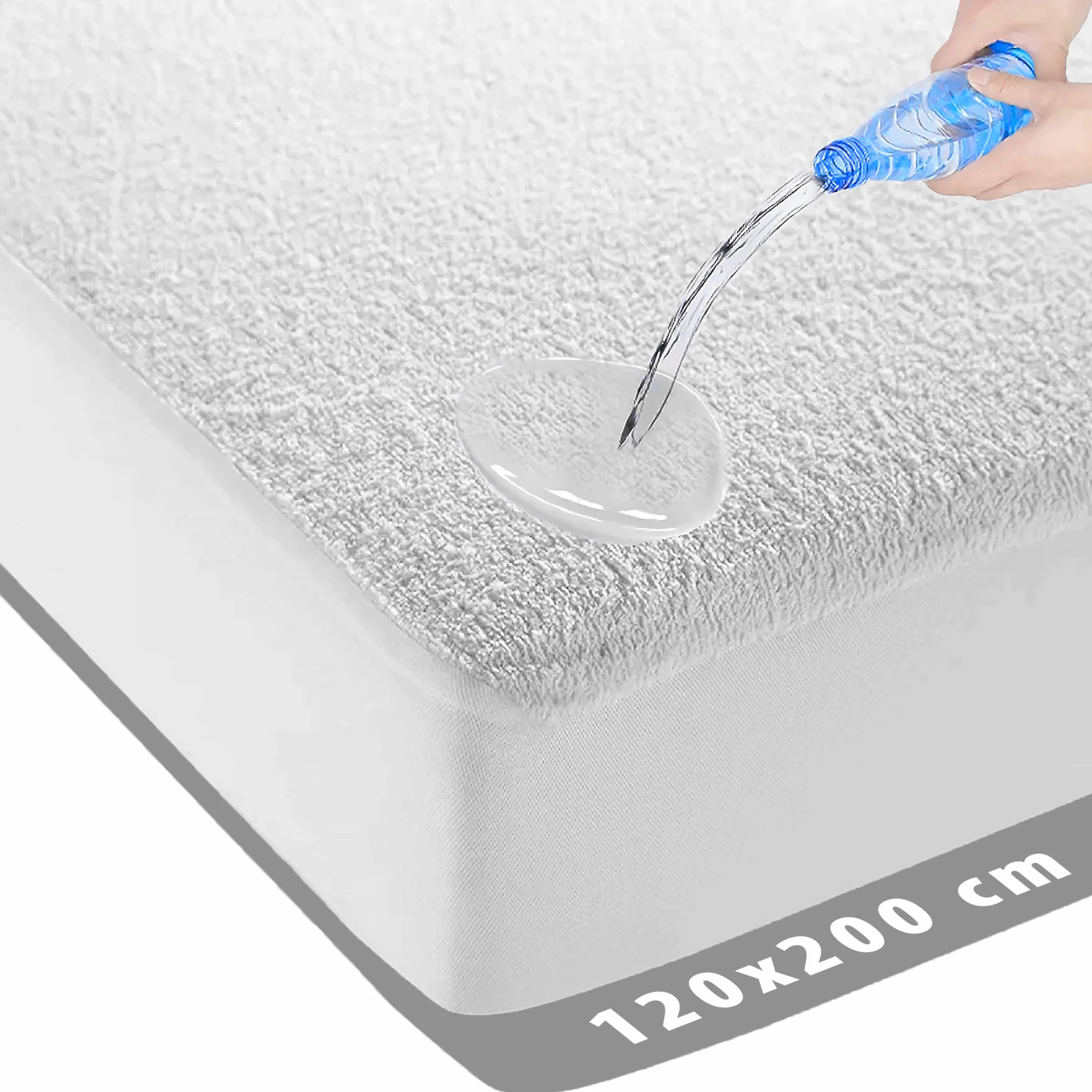 Wodoodporna ochraniacz na materac 120 x 200 cm – molton – elastyczna tkanina frotte, antybakteryjna, okrągła, elastyczna, biała, wodoodporna, ochraniacz na materac przed nietrzymaniem moczu, 120 cm x