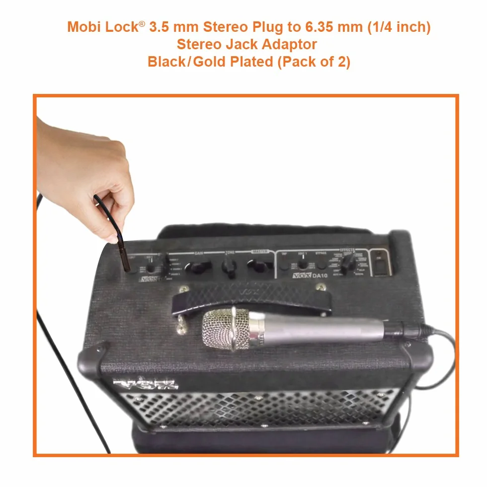2 Sztuki Wtyk 3,5 mm do Gniazda 6,35 mm - Adapter Jack Audio Stereo 1/8 do 1/4 Cala - Łączy Urządzenia z Portem 3,5 mm z Urządzeniami Audio 6,35 mm - od Mobi Lock