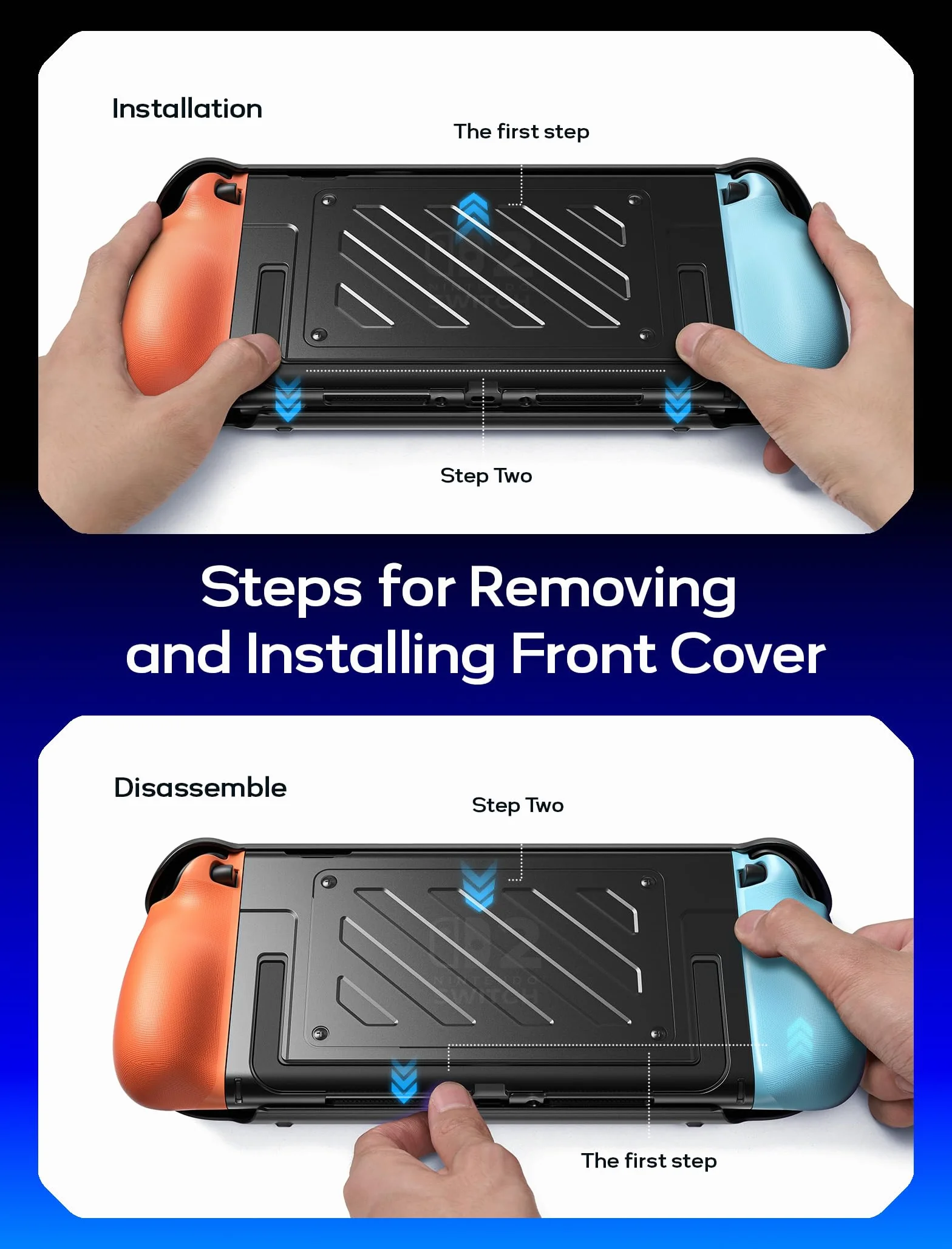 JSAUX Podzielone etui ochronne na Nintendo Switch 2, TPU i PC, antypoślizgowy ergonomiczny uchwyt, przechowywanie 10 kart do gier, niebieski