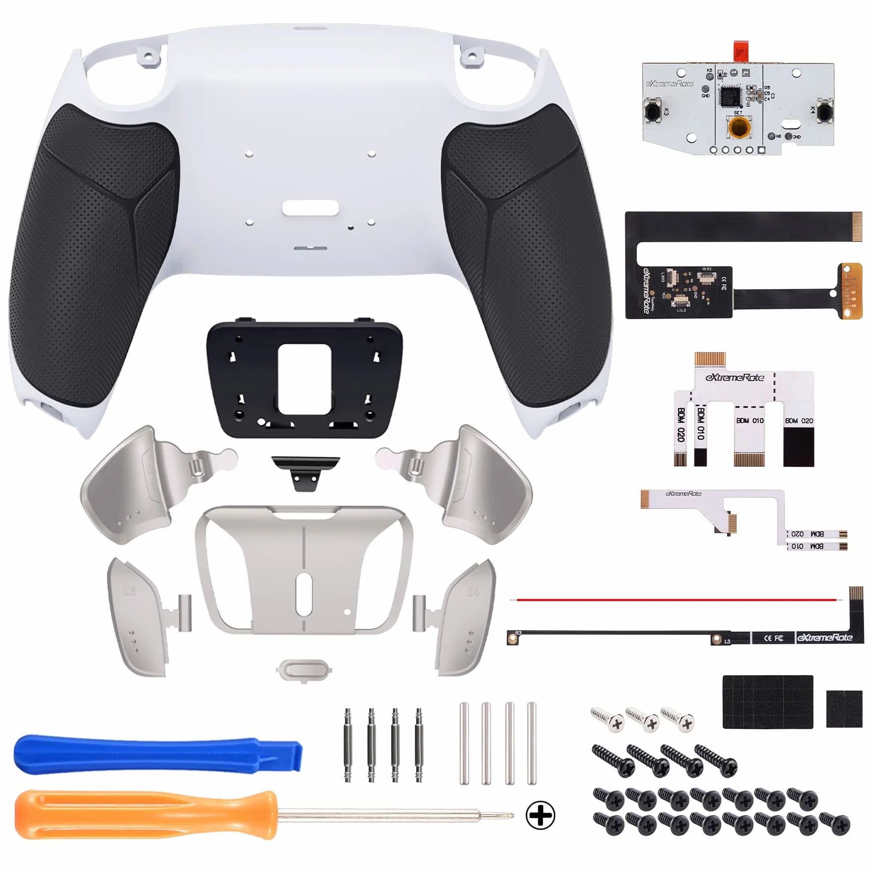 eXtremeRate Programowalny RISE4 Remap Kit Metal dla ps5 BDM 010/020 Controller,Powłoka Cover&4 Powrót Przyciski Metal&Upgrade Board dla ps5 Controller(Bez Controller)-Bialy&Czarny