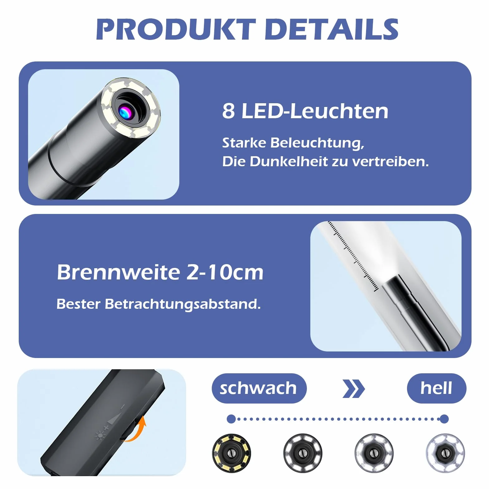 Kamera endoskopowa ze światłem, LYCXAMES 1920p HD, kamera endoskopowa, telefon komórkowy z 8 diodami LED, Ip67 typu C, kamera inspekcyjna do iPhone'a, iPada, urządzeń OTG z systemem Android (5 m)