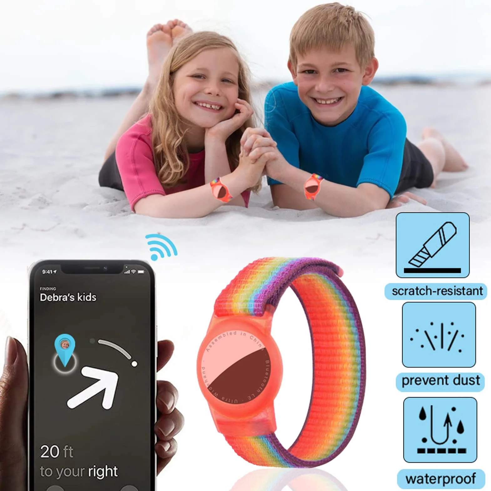 Bransoletka dziecięca z Airtag, akcesorium Apple Airtag, ochrona przed zarysowaniami GPS, pasek Airtag Scratch dla dzieci lub dorosłych (tęczowy)