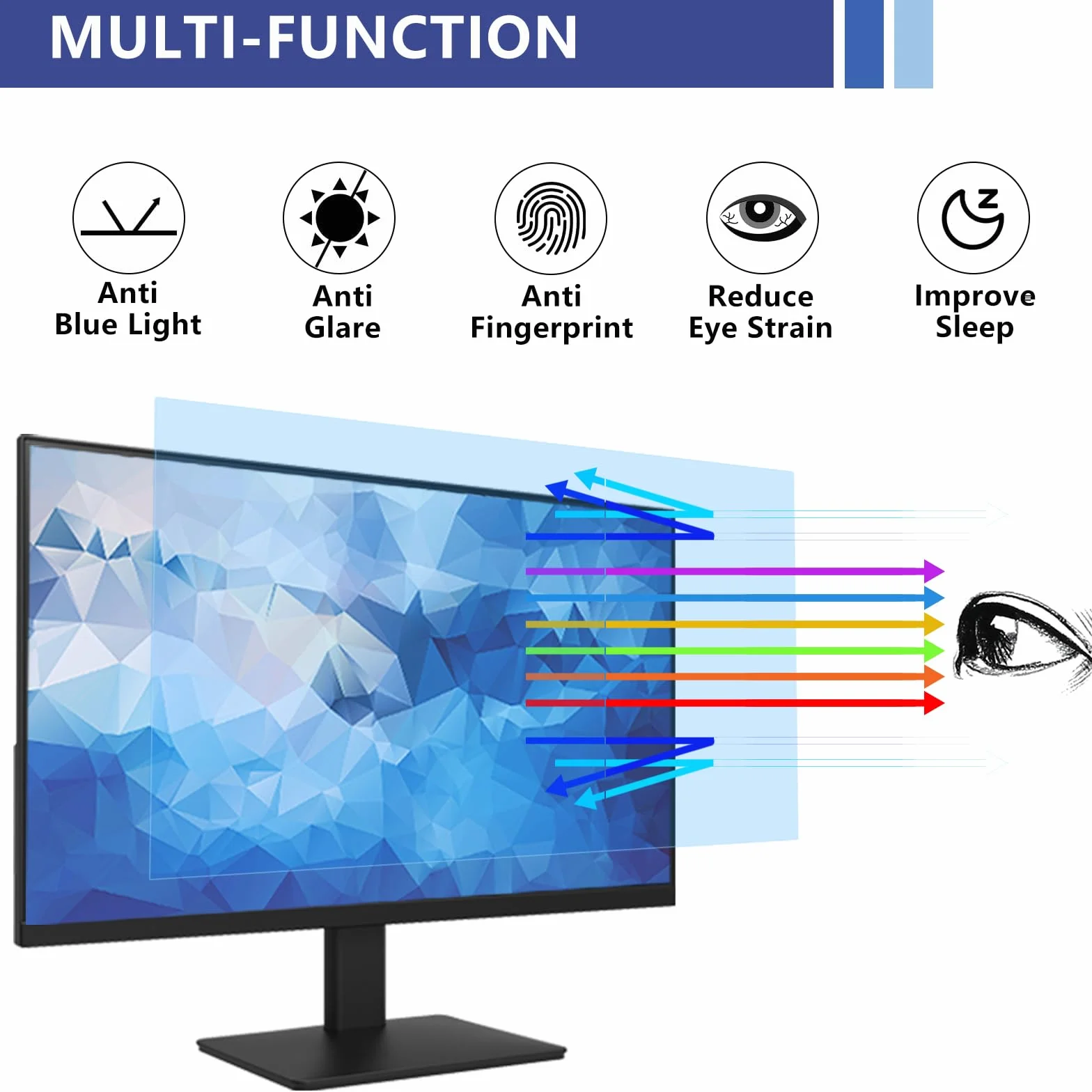 Filtr niebieskiego światła 34", do monitora o proporcjach obrazu 21:9, blokująca niebieskie światło, ochrona wyświetlacza, ochrona ekranu, ochrona oczu, zdejmowana folia ochronna na wyświetlacz