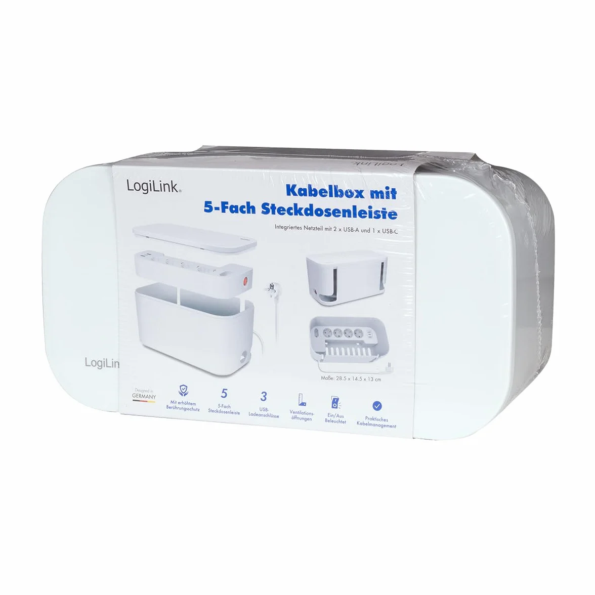 LogiLink LPS281U - skrzynka kablowa z 5 gniazdami wtykowymi, w zestawie 3 x USB, kolor: biały