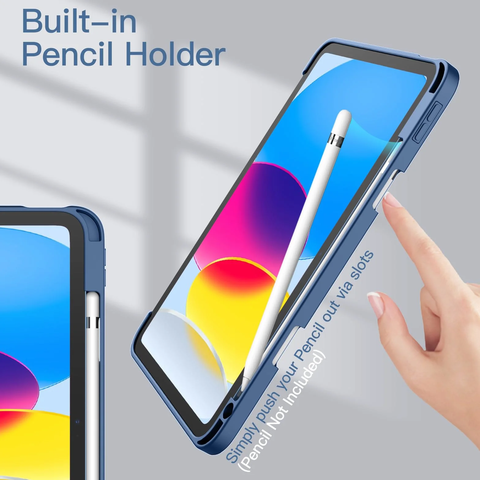 JETech Etui dla iPad (A16) 11./10.Generacja (2025/2022) z Pencil Uchwyt, Wyczyść Przezroczysty Tył Obudowa Slim Podstawkę Odporna na Wstrząsy Obudowa Tabletu Case (Granatowy)