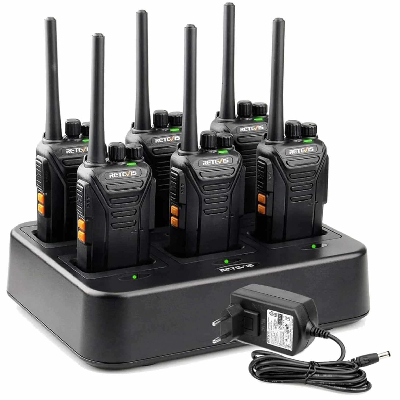 Retevis RT27 Walkie Talkie Pmr Bez Licencji, Profesjonalne Radia Z 6-DrożNą łAdowarką, 16 KanałóW Ctcss/Dcs Vox, Krótkofalówki Na Plac Budowy, Ochrona, Firma Logistyczna (6 Szt., Czarna)