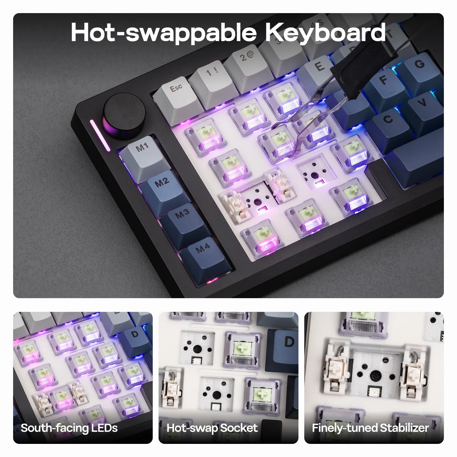 EPOMAKER Split70 ergonomiczna klawiatura gamingowa bezprzewodowa z QMK/VIA i pokrętłem, klawiatura mechaniczna Hot Swap RGB, Gasket, przełącznik liniowy, do Mac/Win (70% QWERTY English) (czarna)