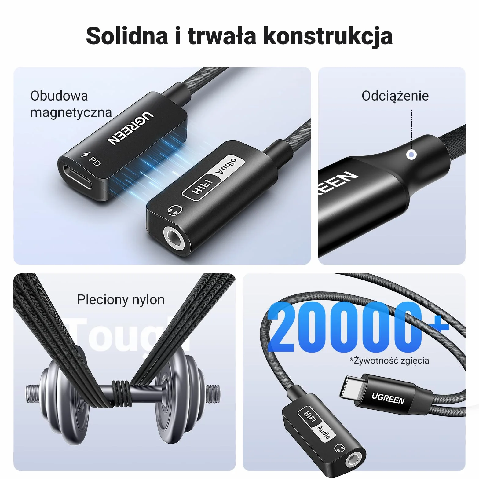 UGREEN USB C na Jack 3,5 mm Adapter z szybkim ładowaniem PD 60 W, magnetyczną kartą dźwiękową USB do iPhone'a 15, laptopa i zestawu słuchawkowego (standard CTIA/OMTP) itp.