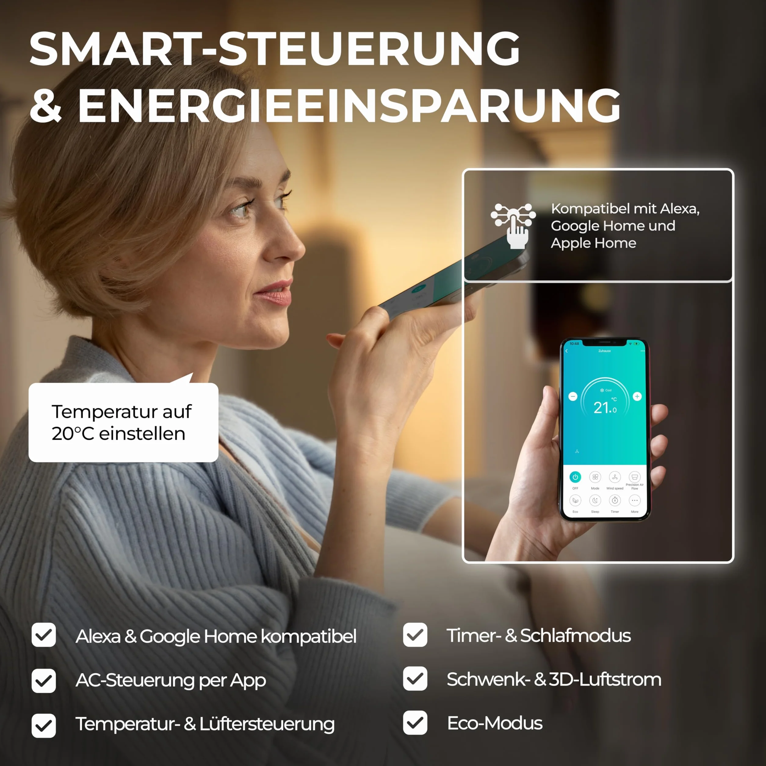 Kältebringer Klimatyzator typu Split – 12000 BTU – inwerterowy klimatyzator z funkcją ogrzewania, WiFi i aplikacją – do 55 m² – bardzo cichy – kompletny zestaw, przewód miedziany 5 m, czynnik