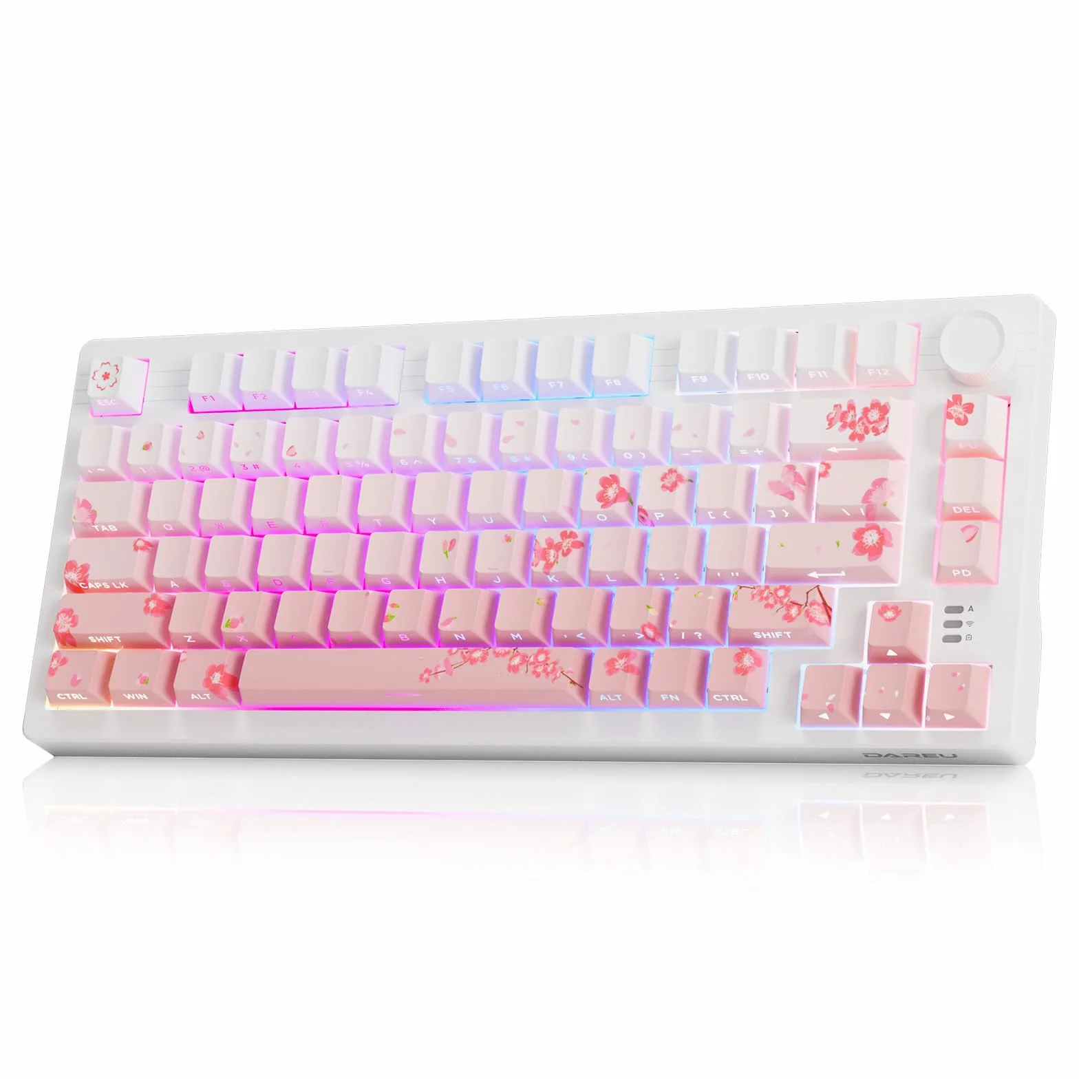 DAREU EK75PRO Różowa bezprzewodowa klawiatura mechaniczna, klawiatura gamingowa podświetleniem RGB, niestandardowa konstrukcja uszczelki, klawisze PBT z nadrukiem bocznym, 2,4 GHz/BT5.1, for Win/MAC