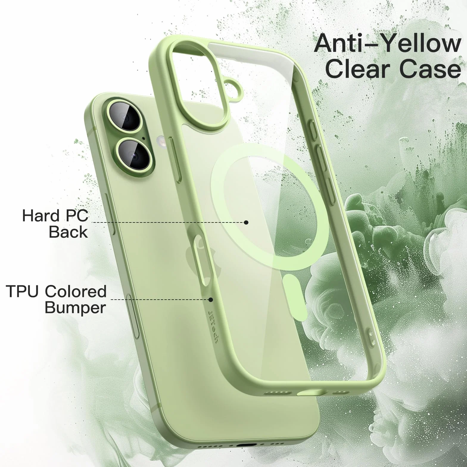 JETech Magnetyczne Etui dla iPhone 17 6,3 Cala Kompatybilne z MagSafe, Bumper Telefonu Osłona, Jednokolorowa Matowe Ramka z TPU, Odporny na Zarysowania Przejaśniać Tył (Szałwia)