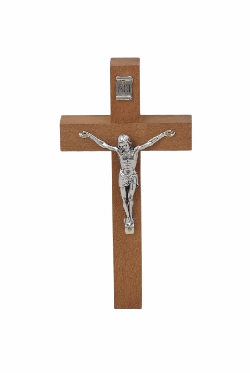 KRZYŻ DREWNIANY BRĄZOWY z figurką Jezus MAŁY 18x9cm zawieszenia na ścianę