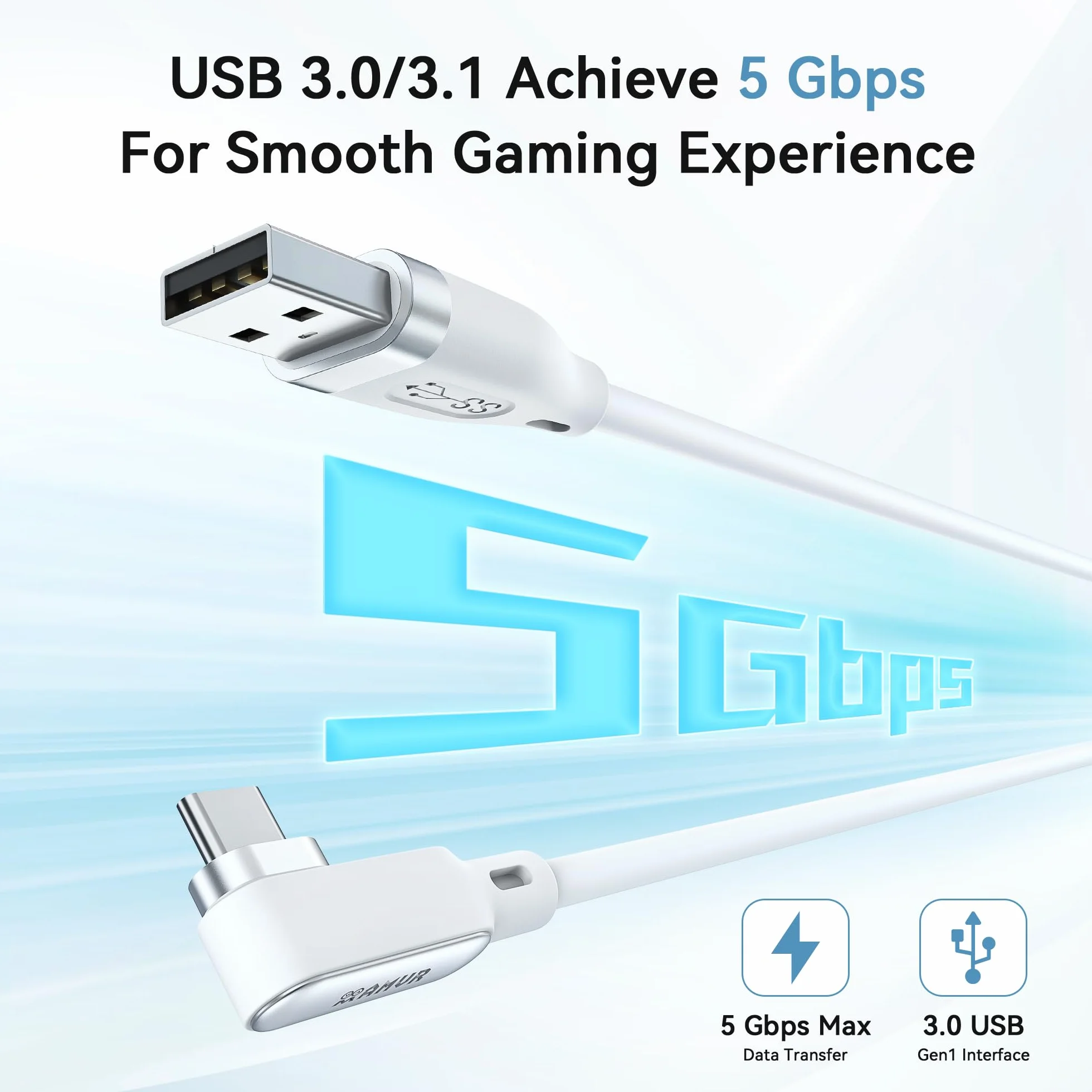 AMVR Akcesoria do kabli do ?adowania 5 m, kompatybilne z Meta Quest 3/3S/Pico 4, linia danych z oddzielnym portem szybkiego ?adowania, szybki transfer maks. 5 Gb/s do PCVR/SteamVR, Play While Charger