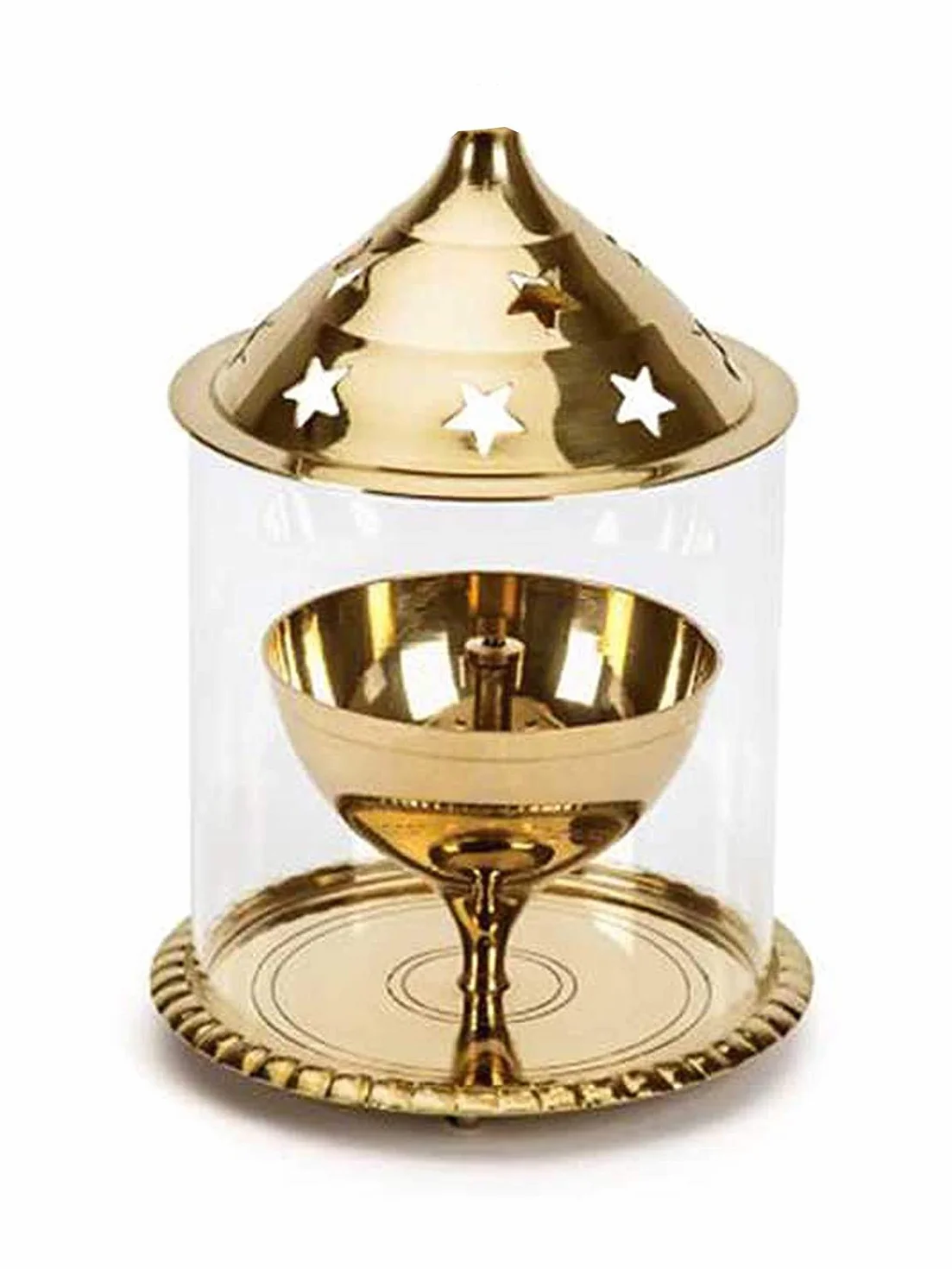 Mosiądz Golden Akhand Diya (złoty_10 cm x 10 cm x 14 cm) do Diwali Pooja/mandir/świątyni