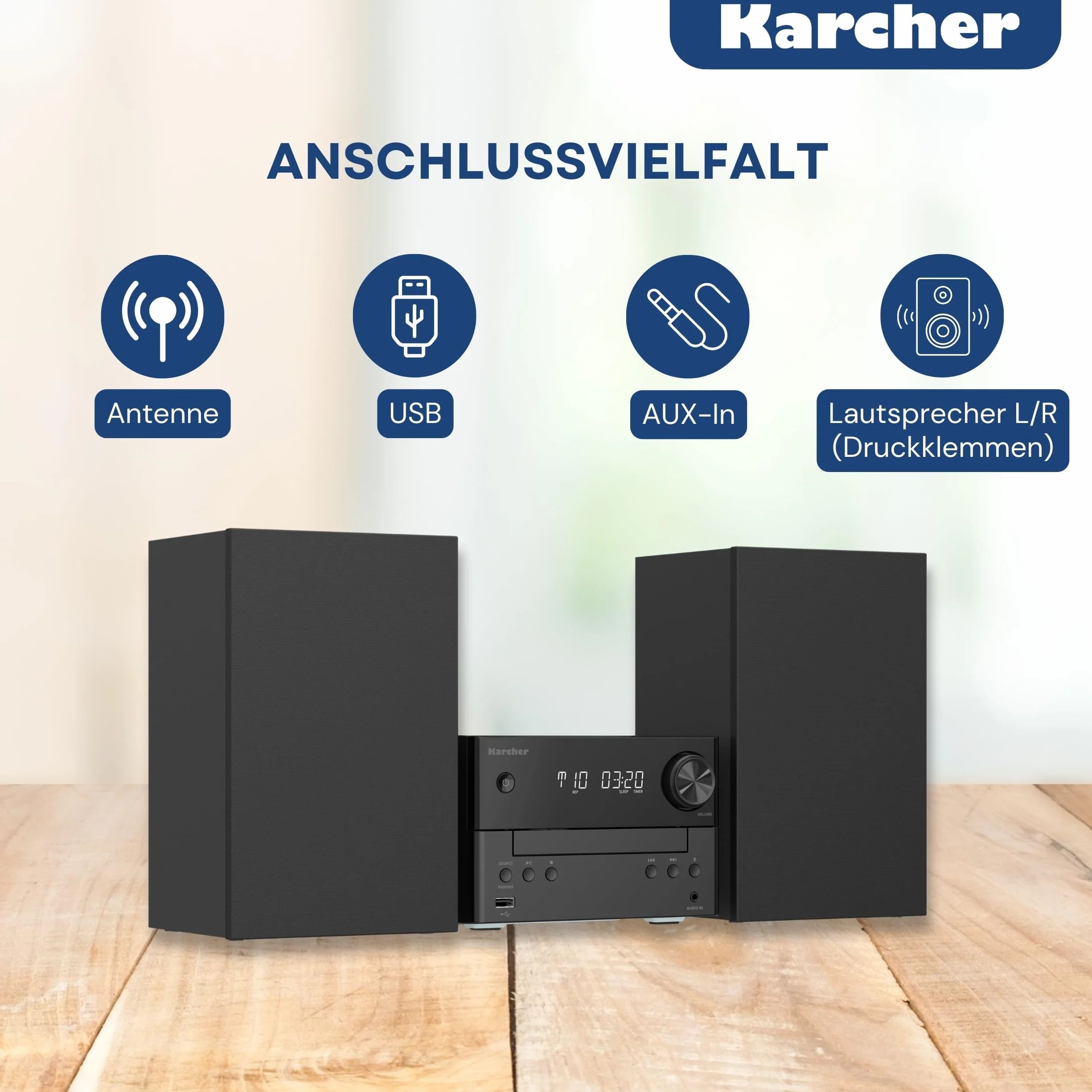 Karcher MC 6475D zestaw stereo kompaktowy z odtwarzaczem CD, radiem DAB+/FM, Bluetooth 5.4, odtwarzanie MP3 przez USB/AUX, centrum muzyczne z 20 W RMS, budzik i pilot zdalnego sterowania