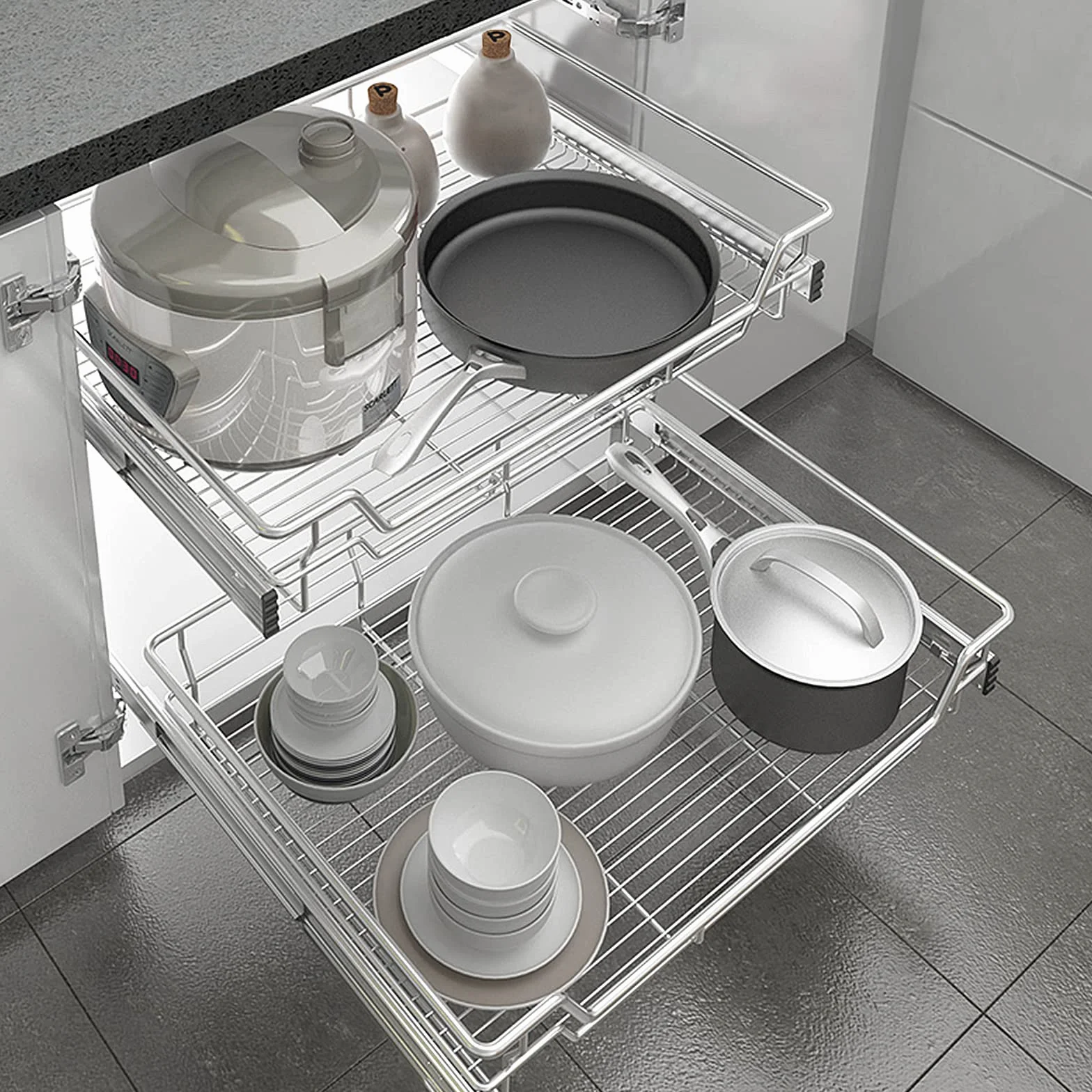 UISEBRT 2 sztuki szuflada teleskopowa 60 cm do kuchni, pełny wysuw, szerokość wewnętrzna 57 cm