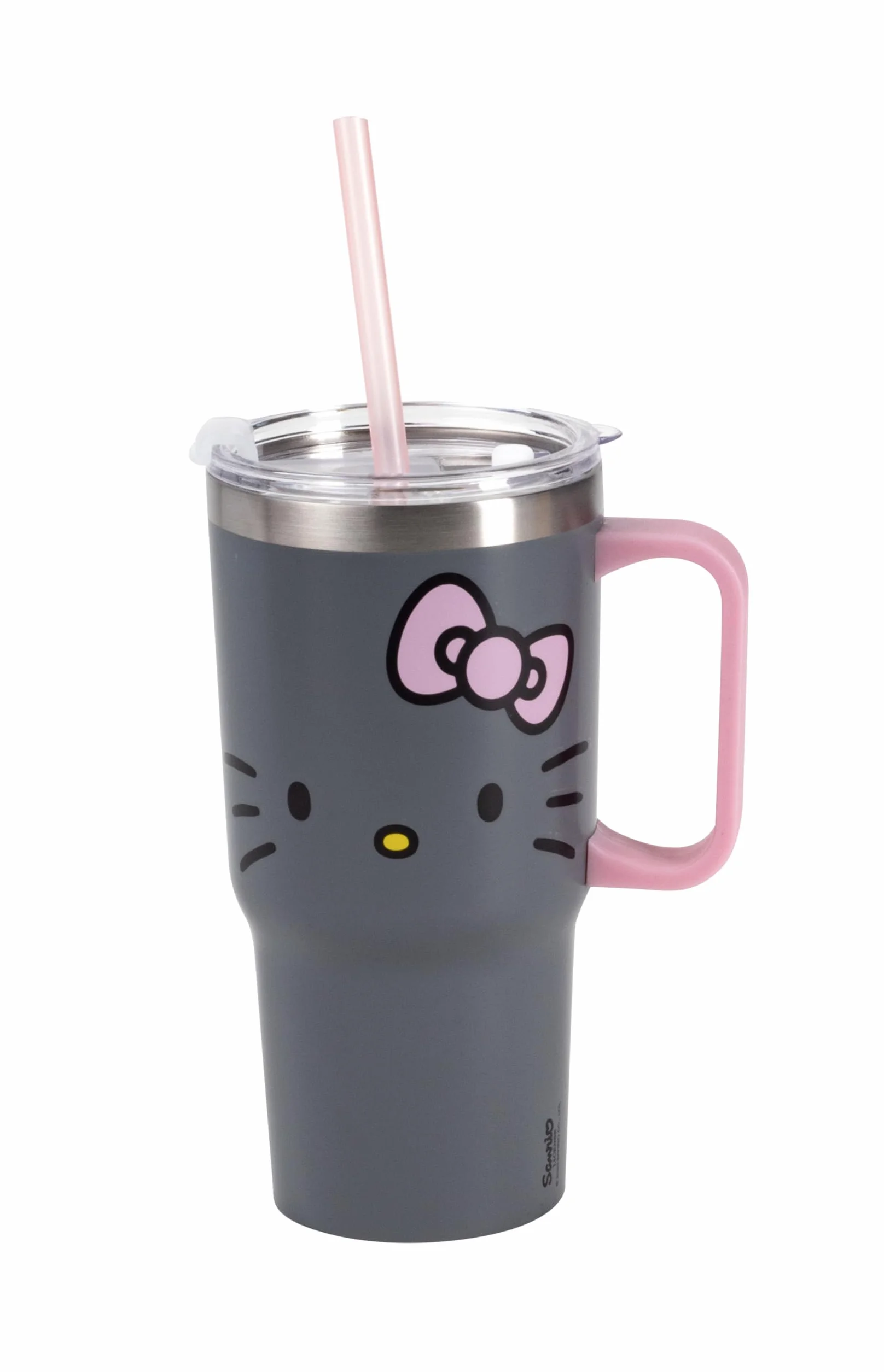 Hello Kitty kubek do picia 540 ml z pokrywką i słomką, szary dla dzieci