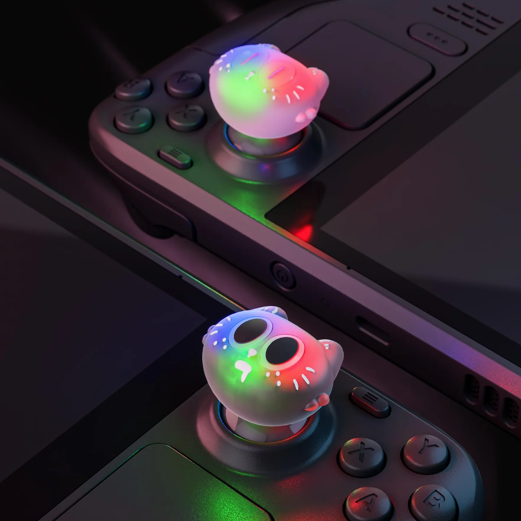 PlayVital Nakładka Joystick do Steam Deck Thumb Grips, LED Osłony Analogowe do Steam Deck OLED & LCD Akcesorium Ochronne Joysticka – Kotek Księżycowy