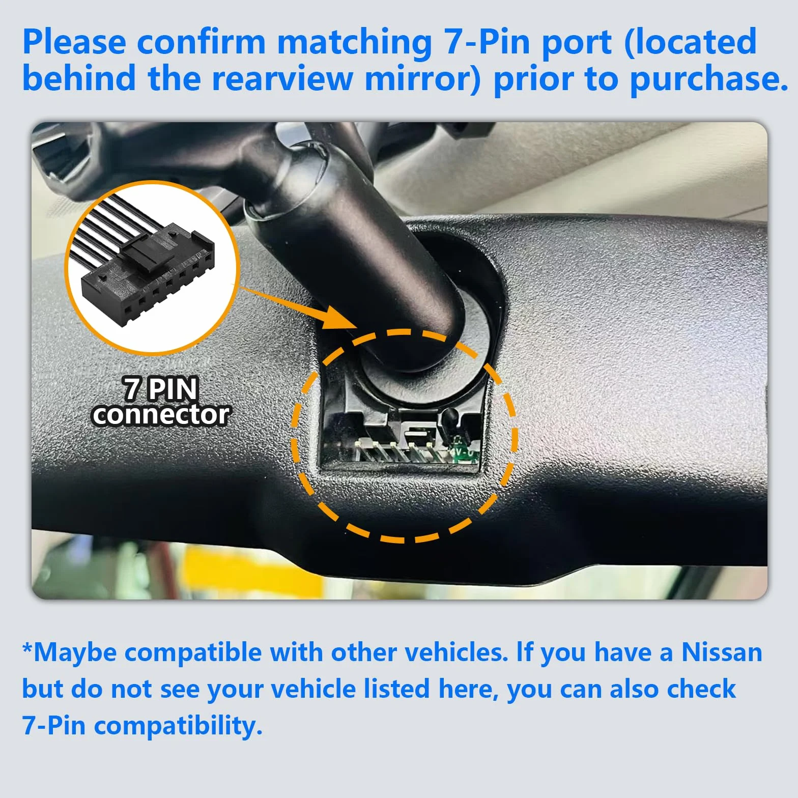 Dashcam Power Adapter 7 Pin Custom for Chevy, Ford, Honda, Lexus, Mitsubishi, Nissan, Toyota and more, Hide The Wires,GPS Radar Mirror Camera Dash Cam Adapter Cable, Connects to Rearview Mirror