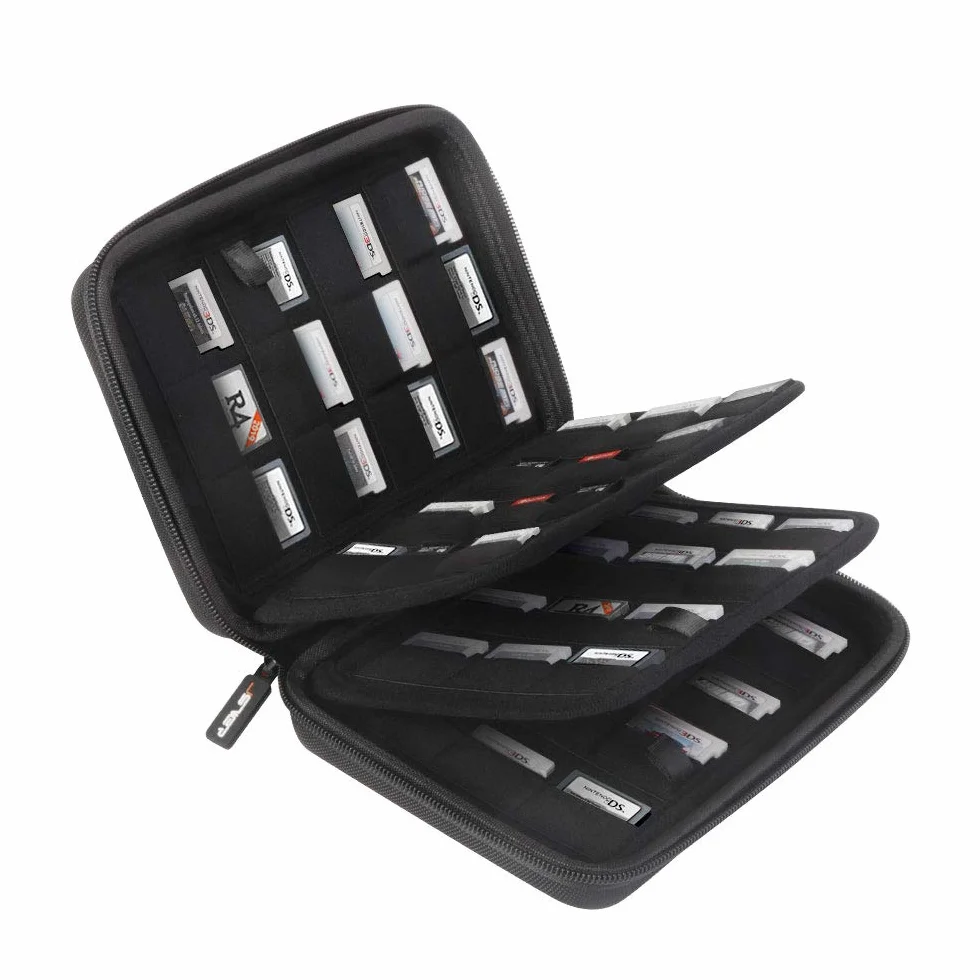 JSVER Twarde etui do Nintendo 3DS 96 gier, etui na karty do Nintendo 3DS XL 2DS XL DS Switch Game Cartridges PS Vita Games i SD/MicroSD - czarne, czarny, utylitarian