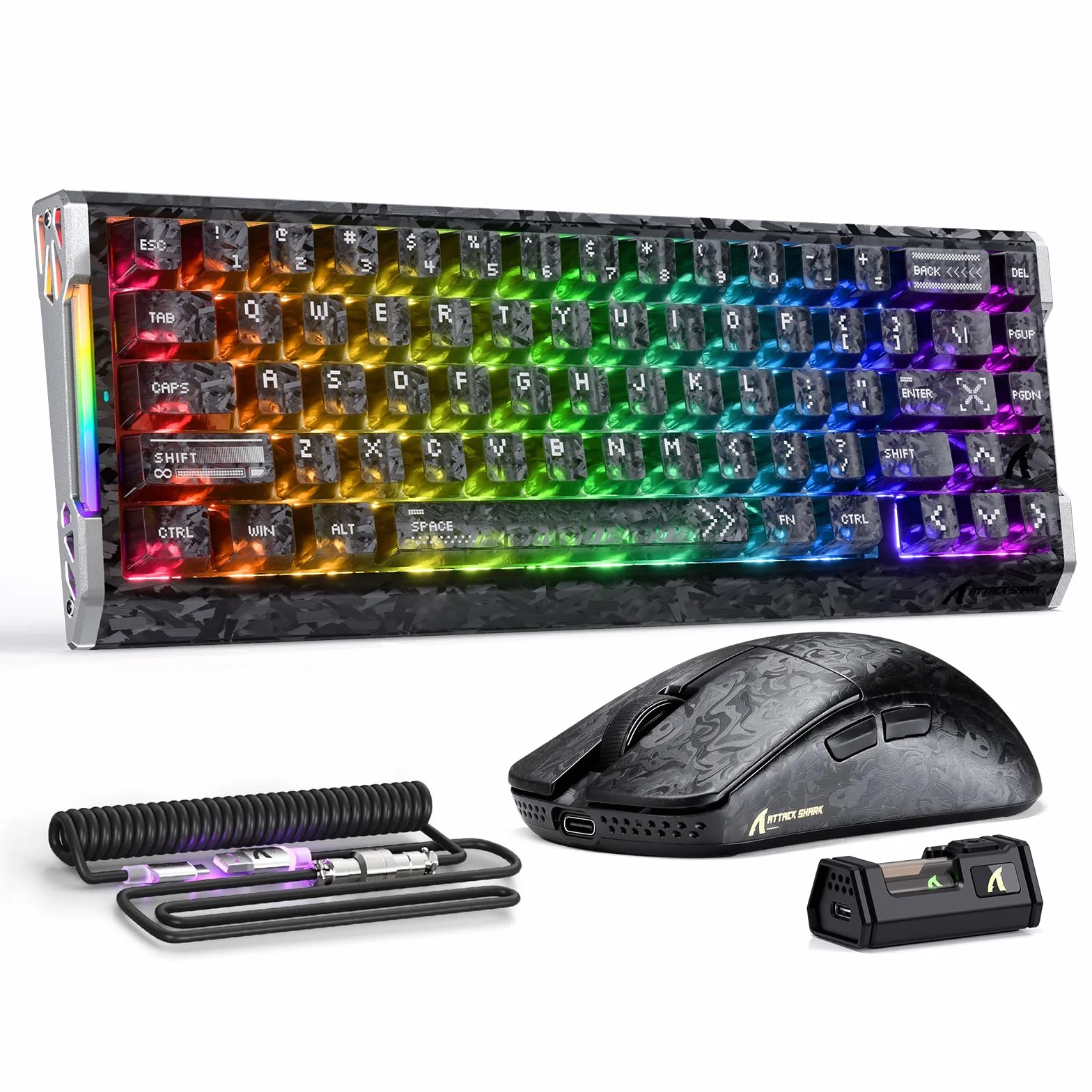 ATTACK SHARK R68 HE Zestawy Składające Się z Przewodowej Klawiatury Magnetycznej i Bezprzewodowej Myszy Gamingowej R11 ULTRA z Włókna Węglowego, 8000Hz Rapid Trigger, Mysz 49g, 42000DPI, Ink Shade