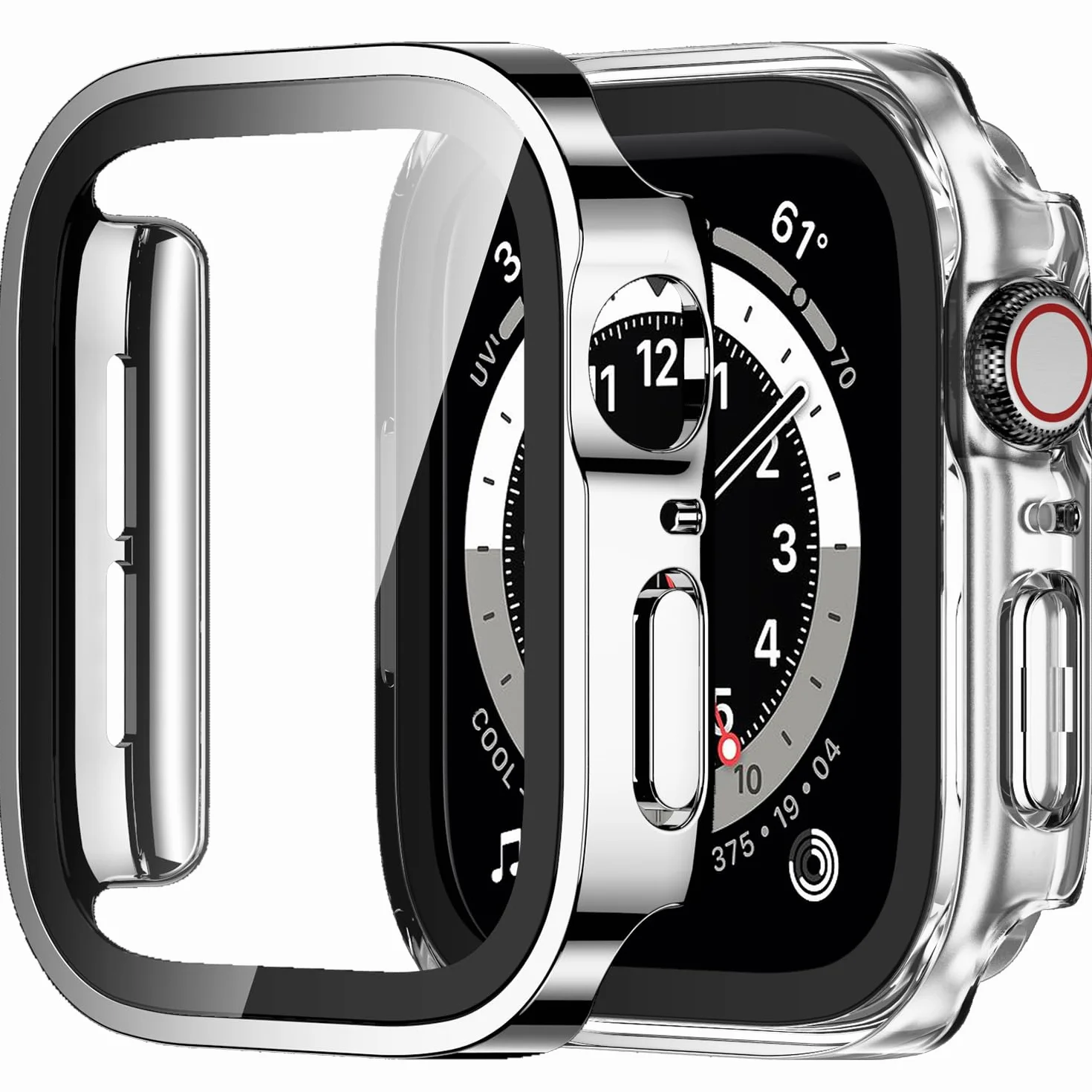 Amizee 2-pak etui kompatybilne z Apple Watch 44 mm serii 6/5/4/SE z wbudowaną osłoną ekranu, twarda obudowa ochronna z PC, ultracienka, odporna na zarysowania, do iWatch 44 mm (srebrna/przezroczysta)
