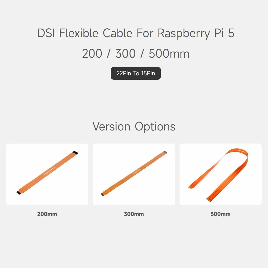Waveshare 200mm DSI FPC Flexible Cable For Raspberry Pi 5, 22Pin To 15Pin, Suitable For DSI Display Screens