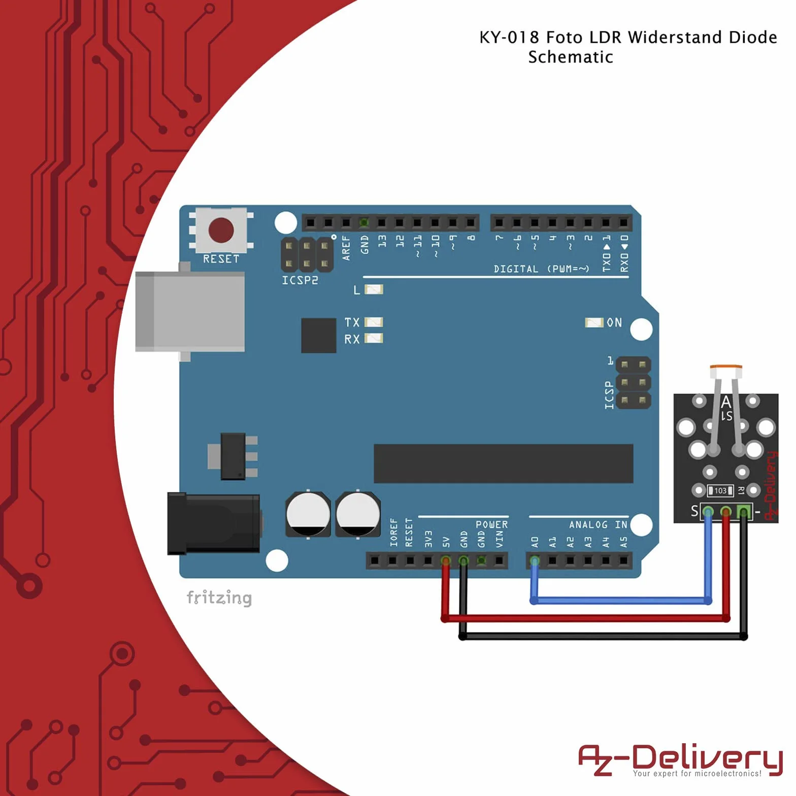 AZDelivery 3 x KY-018 Photo LDR Resistor Diode Photo Resistor czujnik kompatybilny z Arduino i Raspberry Pi, w tym eBook!