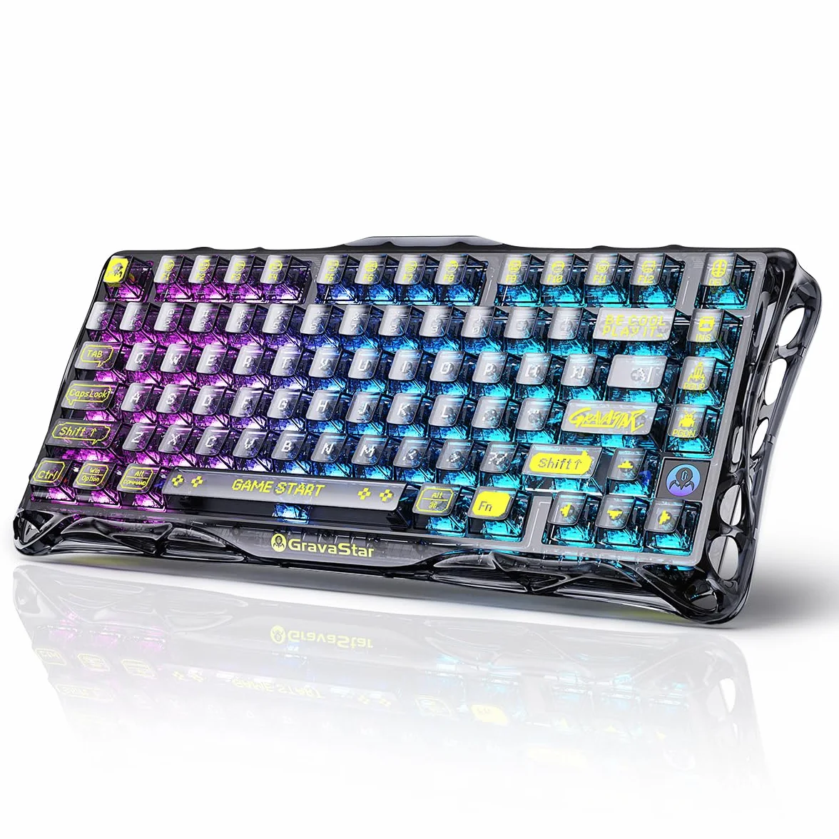 GravaStar Mercury K1 Lite Klawiatura Bezprzewodowa, 75% RGB Wymiana na gorąco Klawiatura Niestandardowa, Wstępnie Nasmarowane Przełączniki Liniowe Klawiatura Mechaniczna, Przezroczysty Czarny