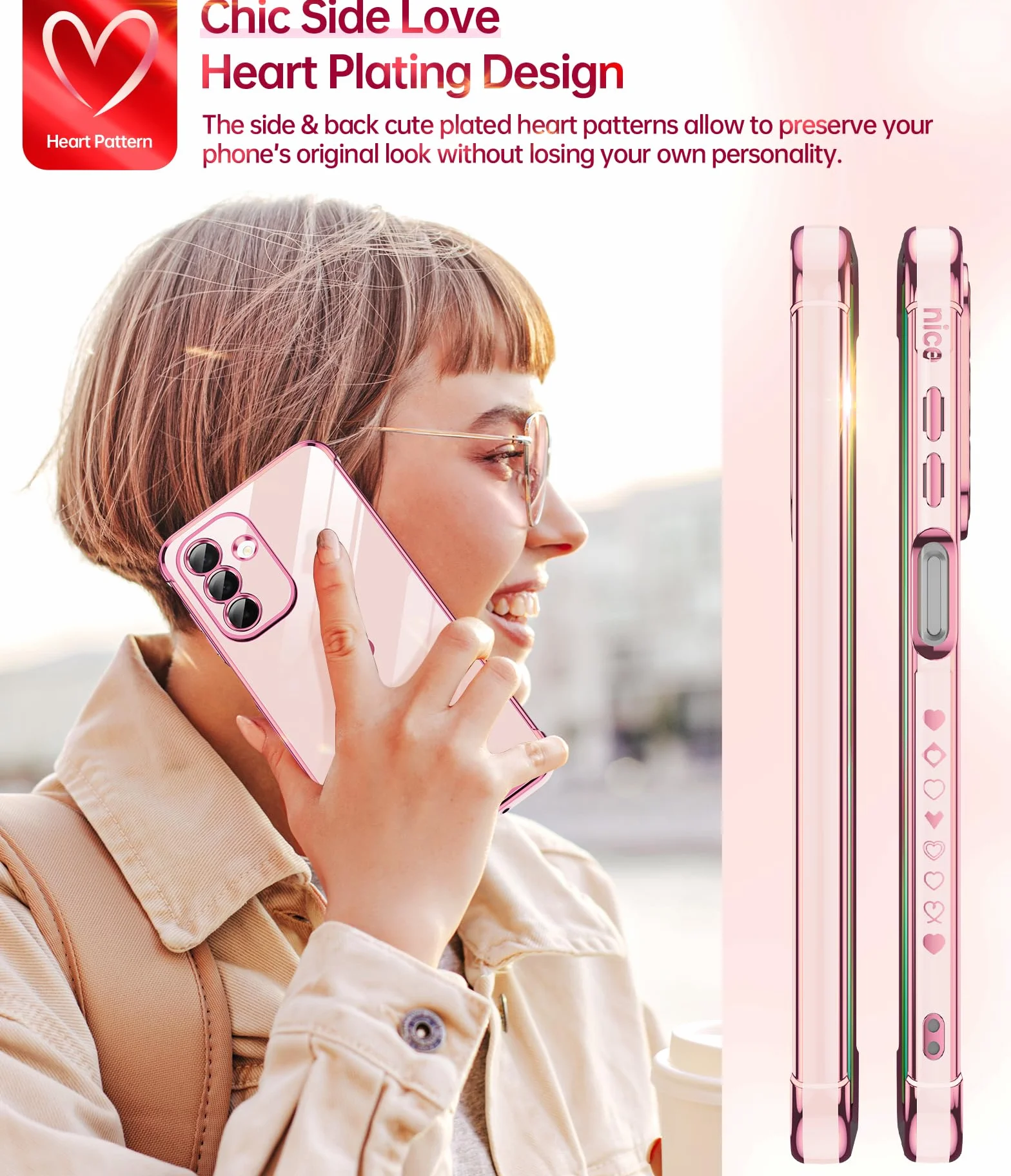 LeYi Etui do Samsung Galaxy A26 5G etui z folii ze szkła hartowanego [2 opakowanie], miłość serce zderzak miękki silikon TPU cienki futerał ochronny na aparat do Samsung A26 kobiet, różowy