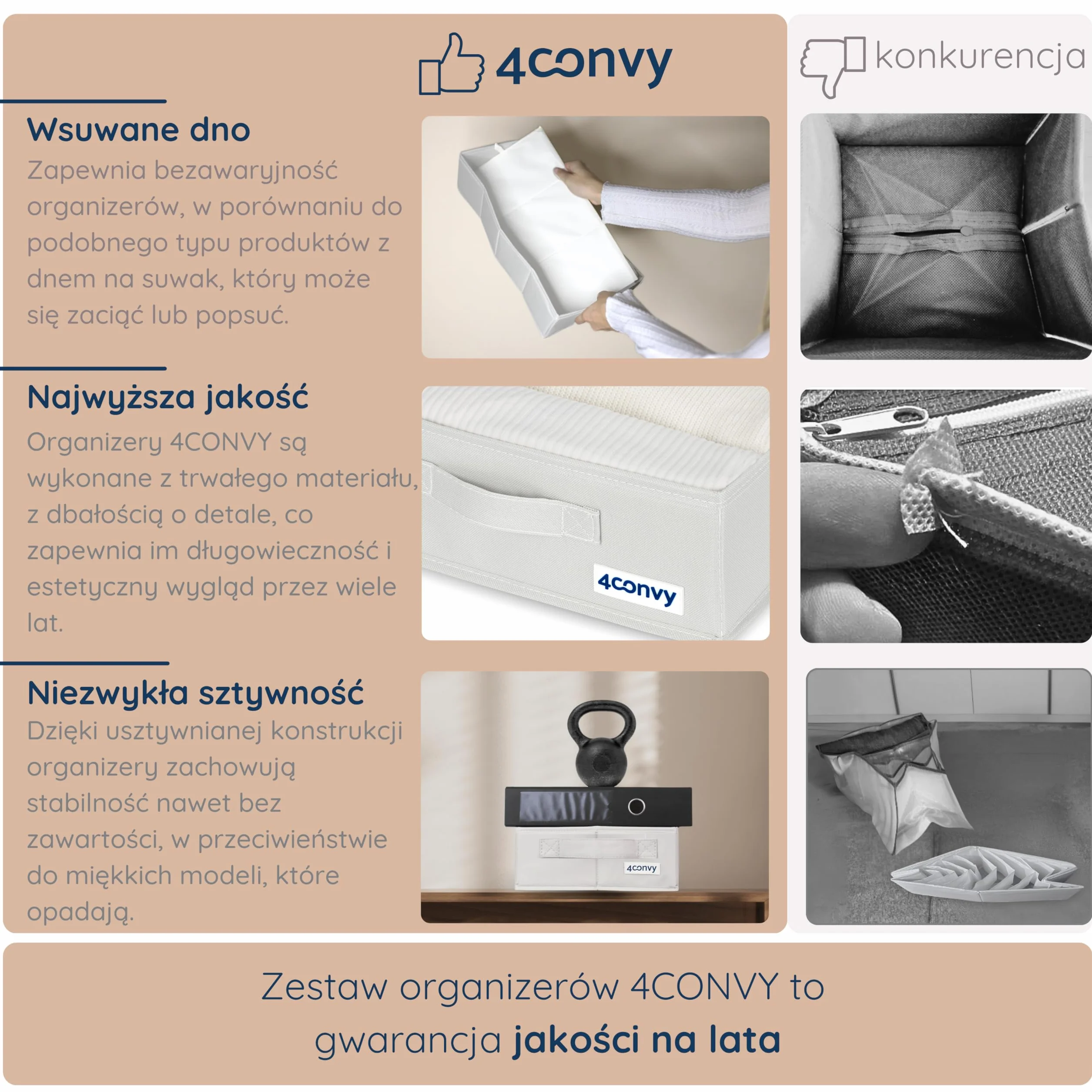 4CONVY Zestaw organizerów do szafy – Stałe pudełko do przechowywania do szafy na ubrania – Składany system porządkowania szafy na ubrania – Organizery bez przegródek