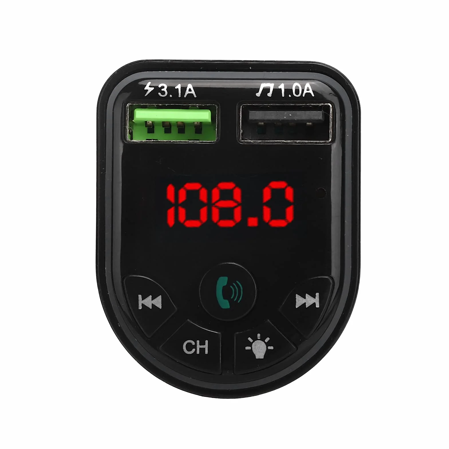 Samochodowy Nadajnik FM Bluetooth, Samochodowy Nadajnik FM Bluetooth 5.0 Odtwarzacz MP3 USB2.0 Ładowanie Telefonu z Kolorowym Oświetleniem Otoczenia, do Jazdy
