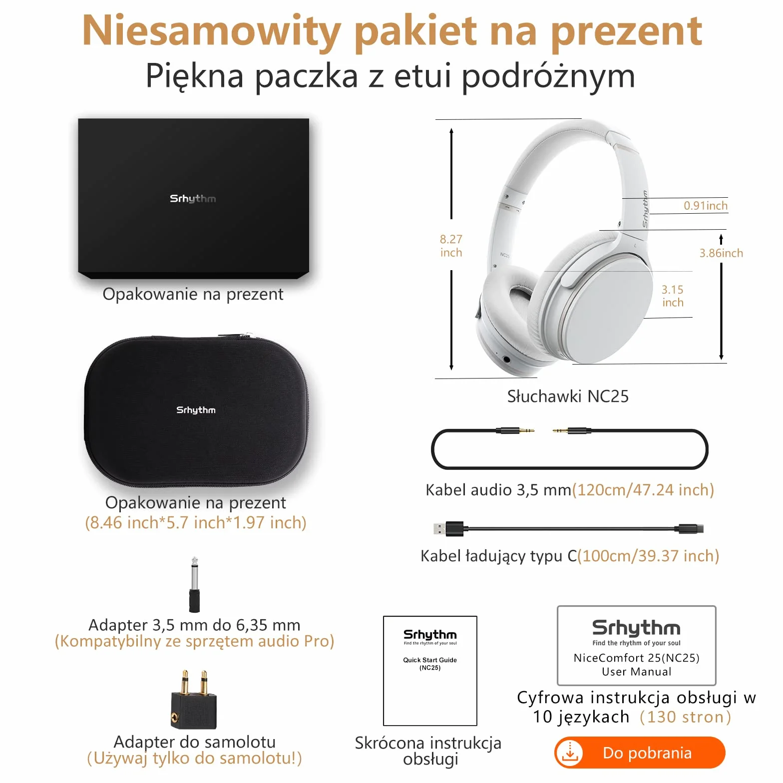 Srhythm NC25 Noise Cancelling Headphones Bluetooth 5.3, Over-Ear Wireless Headset with Low Latency Game Mode, 50H Playtime