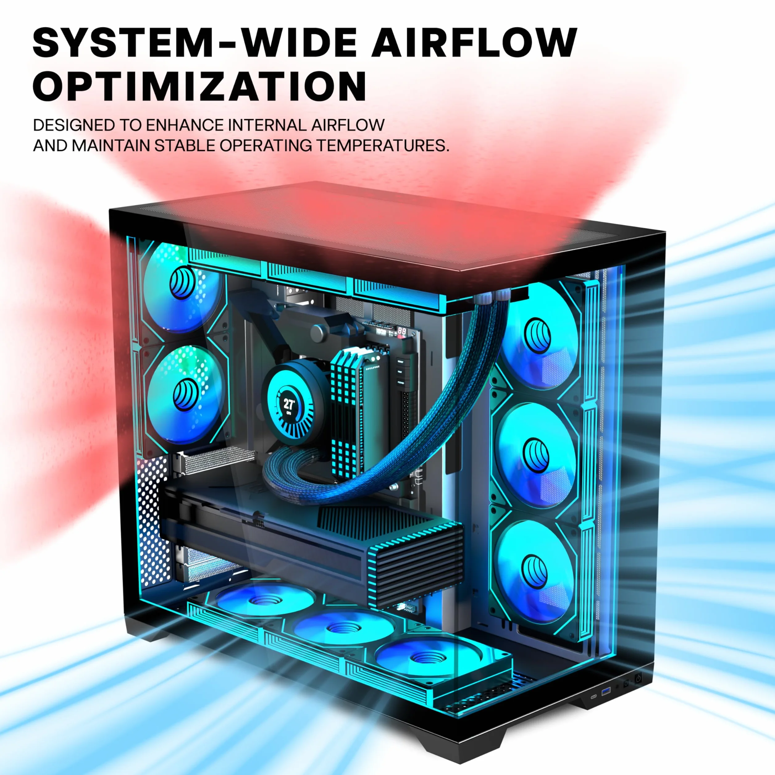 ANSAITE ATX obudowa PC 9 × 120 mm ARGB PWM, fabrycznie zainstalowany, panoramiczne szkło hartowane, czarna, obudowa komputera do gier Mid-Tower