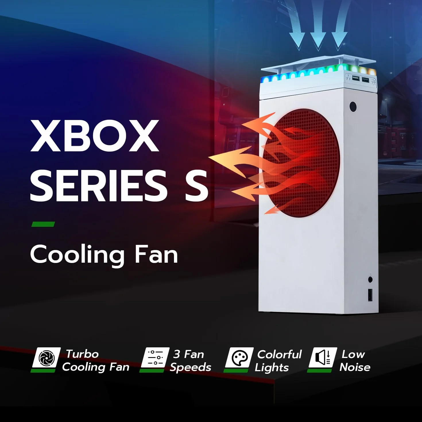 Mcbazel Xbox Series S Osłona wentylatora chłodzącego z 7 efektami świetlnymi RGB, obsługa 3 prędkości/transfer danych USB/port ładowania Podwójna chłodnica dla konsoli Xbox Series S - biała