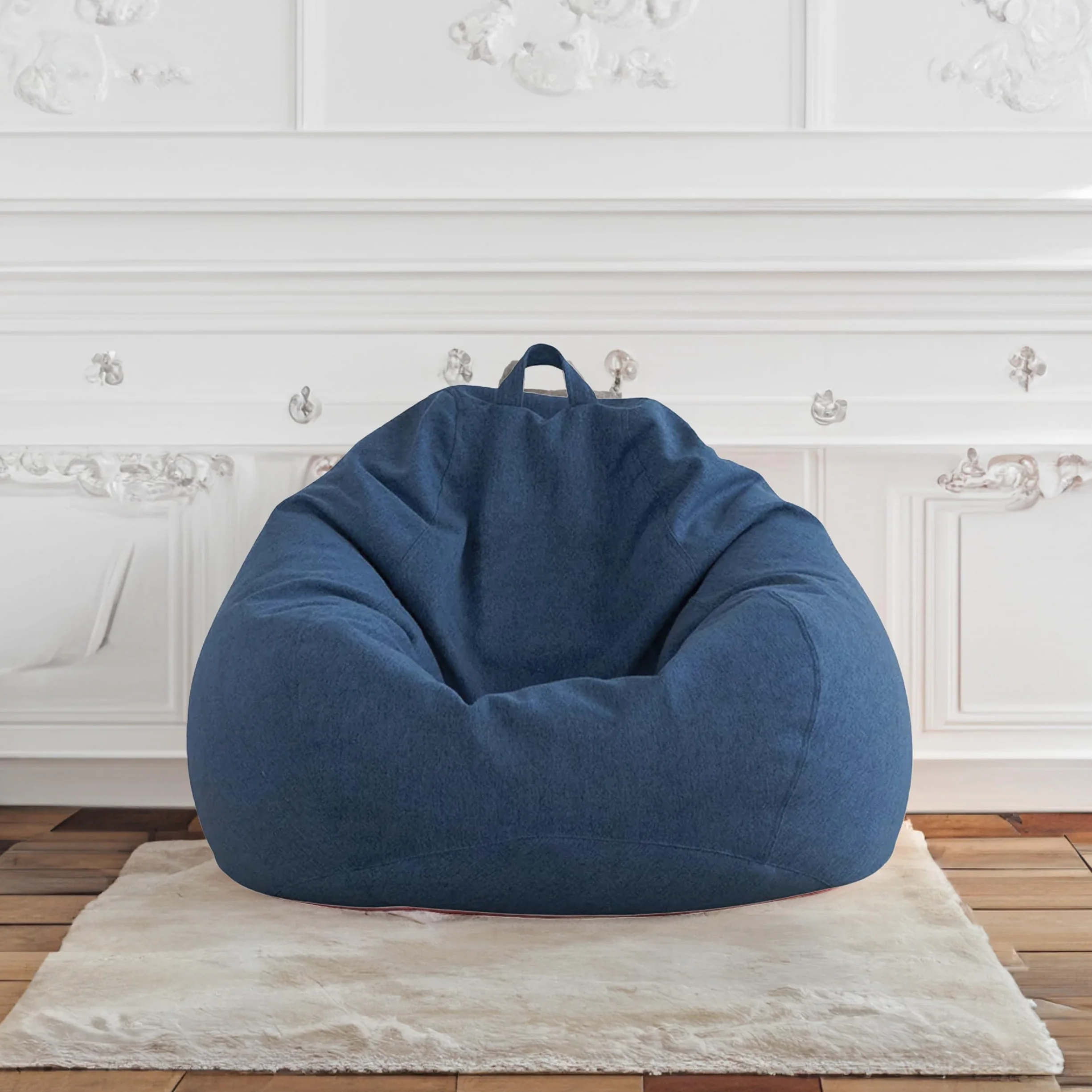 Worek do siedzenia z wypełnieniem ekologicznym, puf, fotel relaksacyjny, poduszka do siedzenia, poduszka na podłogę, Bean Bag (granatowy, 100 x 120 x 50 300 l)