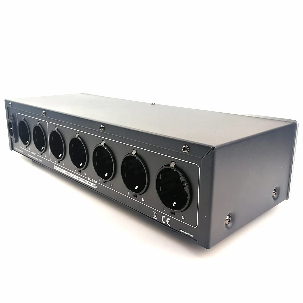 WAudio Filtr liniowy HiFi W-6000S 7 gniazd z miernikiem napięcia, ochroną przed przepięciami i światłem scenicznym (srebrny)