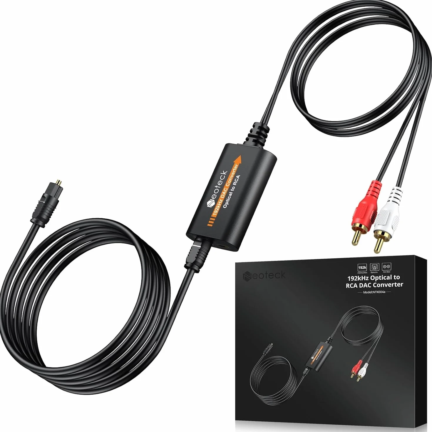 Neoteck DA Converter 192kHz DAC Converter 2.1m Kabel optyczny na RCA z wbudowanym wzmacniaczem audio Optyczny przetwornik cyfrowo-analogowy audio do telewizorów HD, dekoderów, odtwarzaczy DVD/Blu-ray