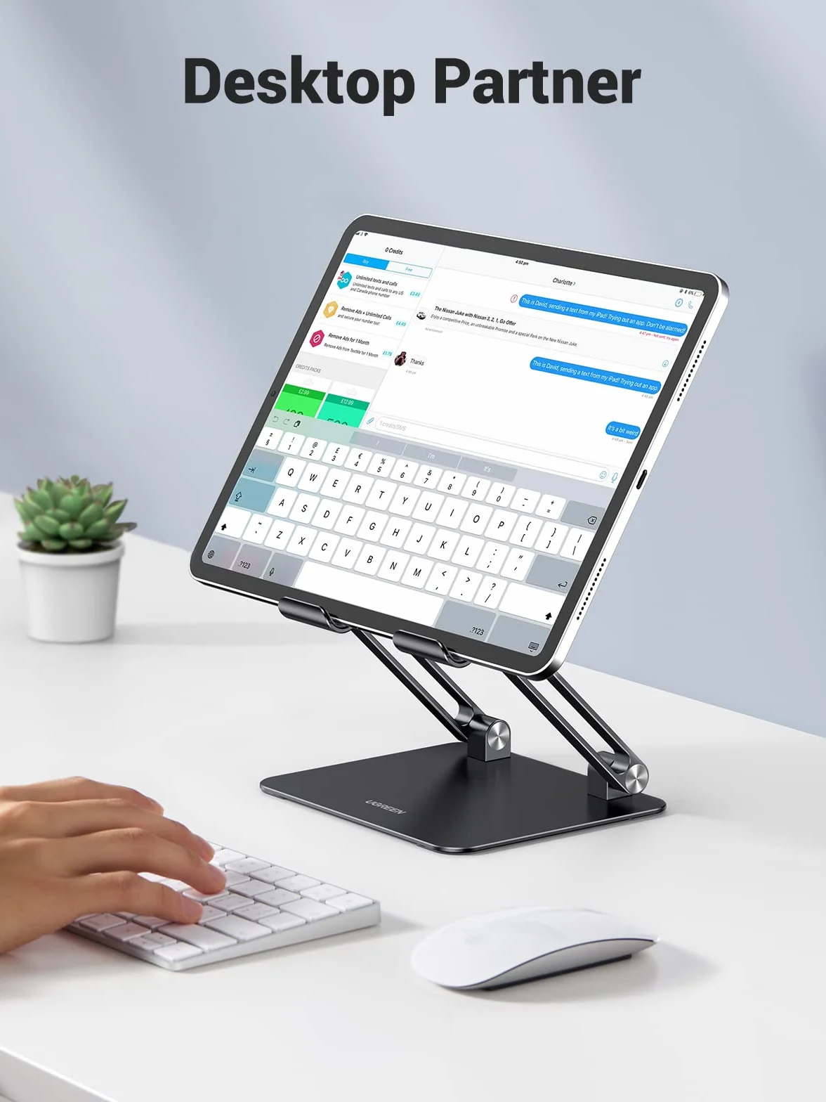 UGREEN Stojak na Tablet Regulowany Uchwyt Aluminiowy Składany Telefon Komórkowy Kompatybilny z iPad Pro Air Mini 11 12.9 Galaxy Tab S9 Huawei MatePad iPhone 15 do 12,9 cala (Czarny)