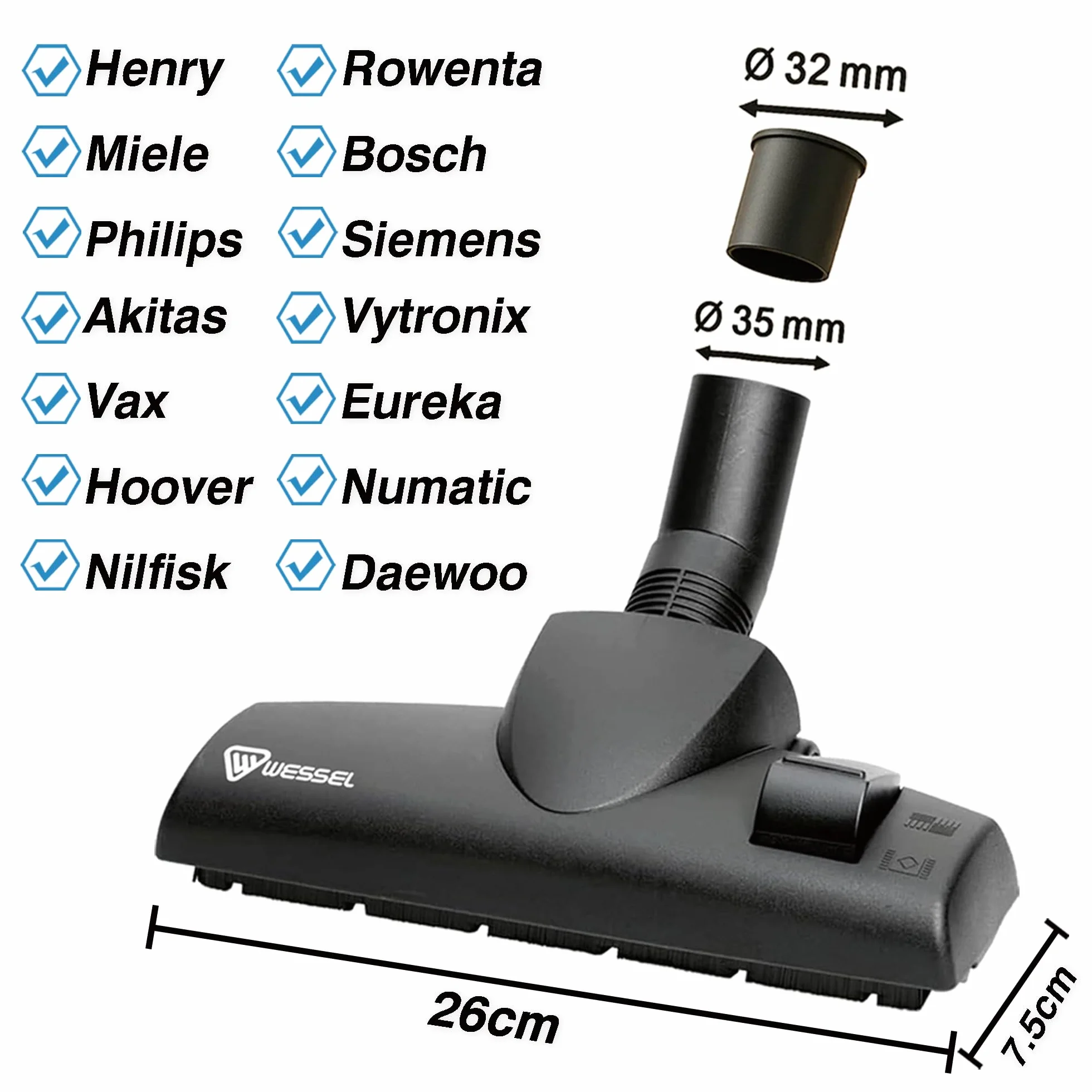 Wessel-Werk RD264+ Uniwersalna Szczotka 32-35mm do Henry, Miele, Bosch, Vax, Hoover