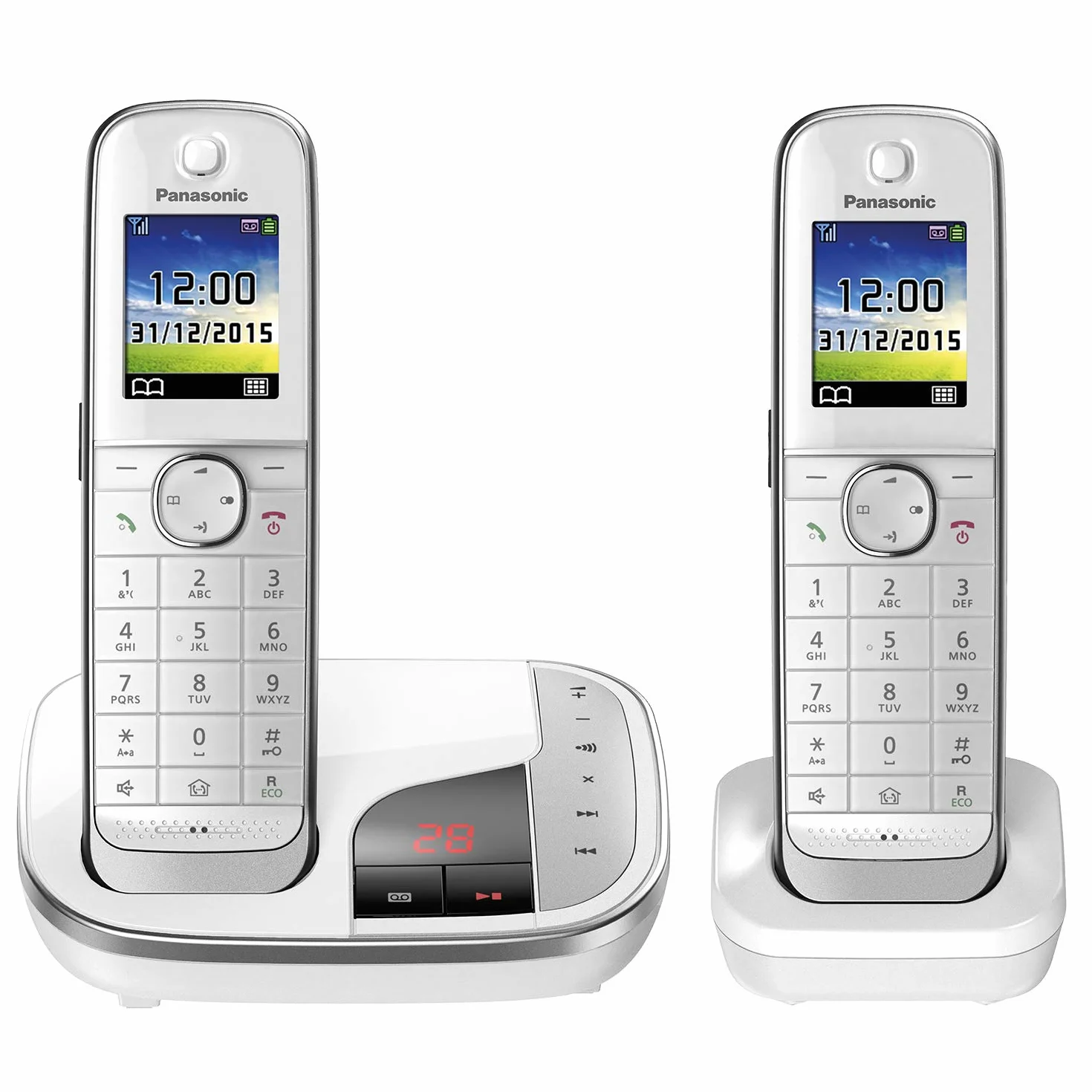 Panasonic KX-TGJ322GW telefon rodzinny z automatyczną sekretarką (telefon bezprzewodowy DUO, niski poziom promieniowania, ochrona przed połączeniami, stacja bazowa DECT) biały
