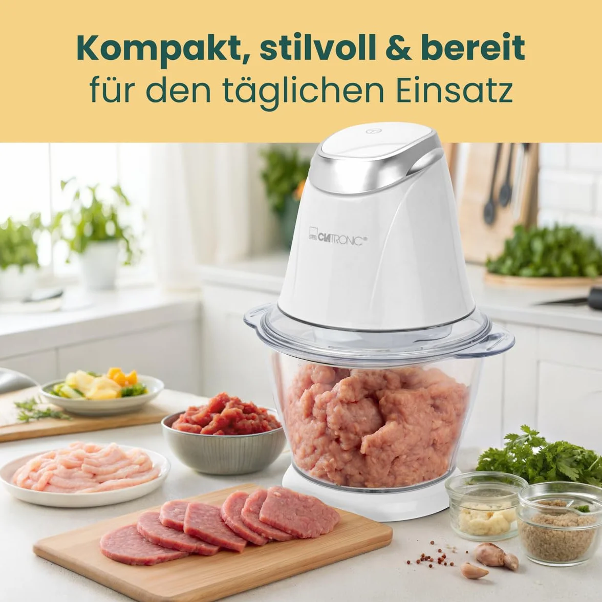 Uniwersalny rozdrabniacz Clatronic MZ 3579, 2 w 1 i kruszarka do lodu w jednym, 250 W, biały