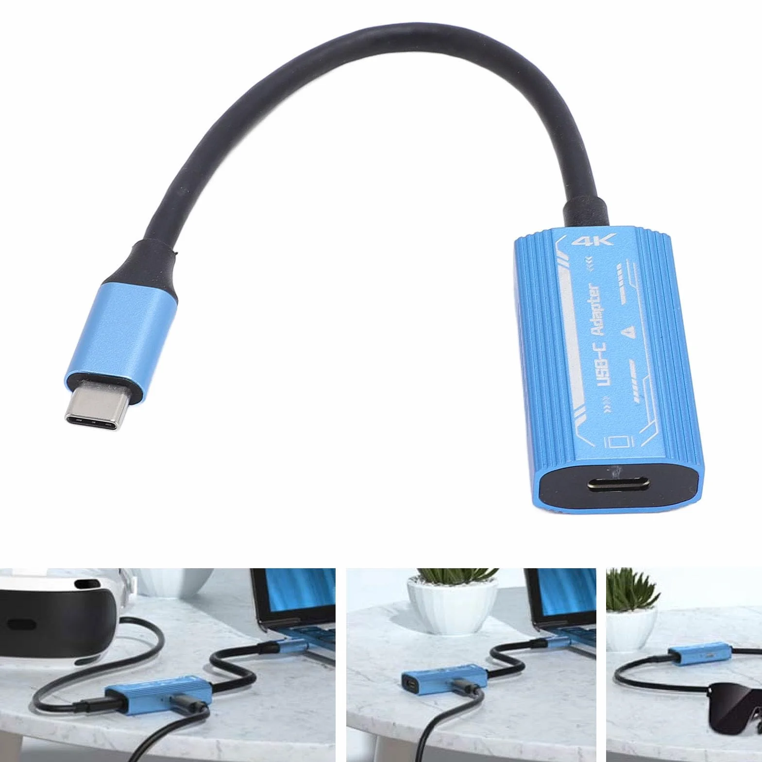USB C do Okularów i Adapter ładowania, Adapter Okularów 4K 60 Hz do 100W PD3.0 Szybkie ładowanie, ładowanie i Zabawa, dla XReal dla dla Rayneo i Nie Tylko